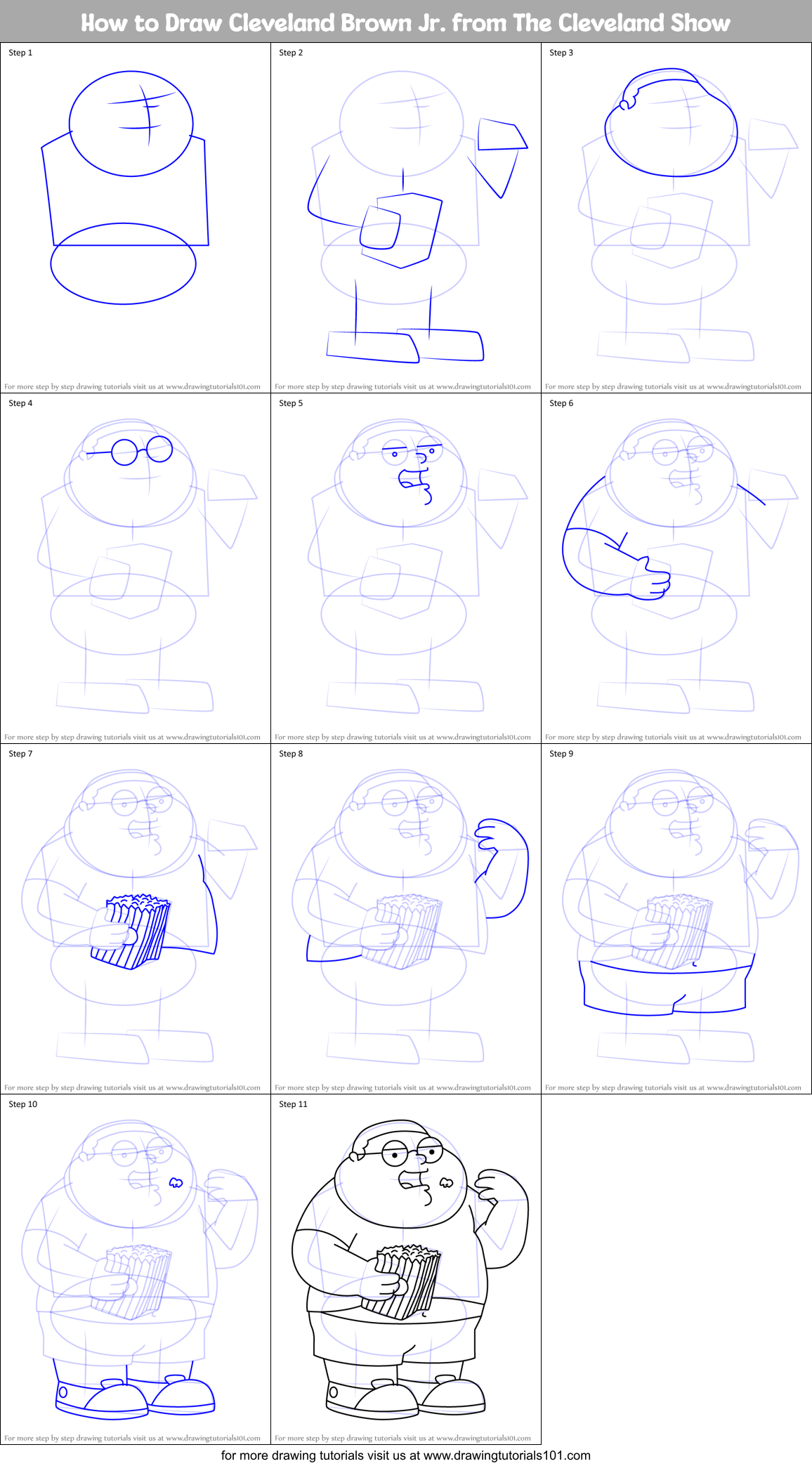 How to Draw Cleveland Brown Jr. from The Cleveland Show Printable Step by Step