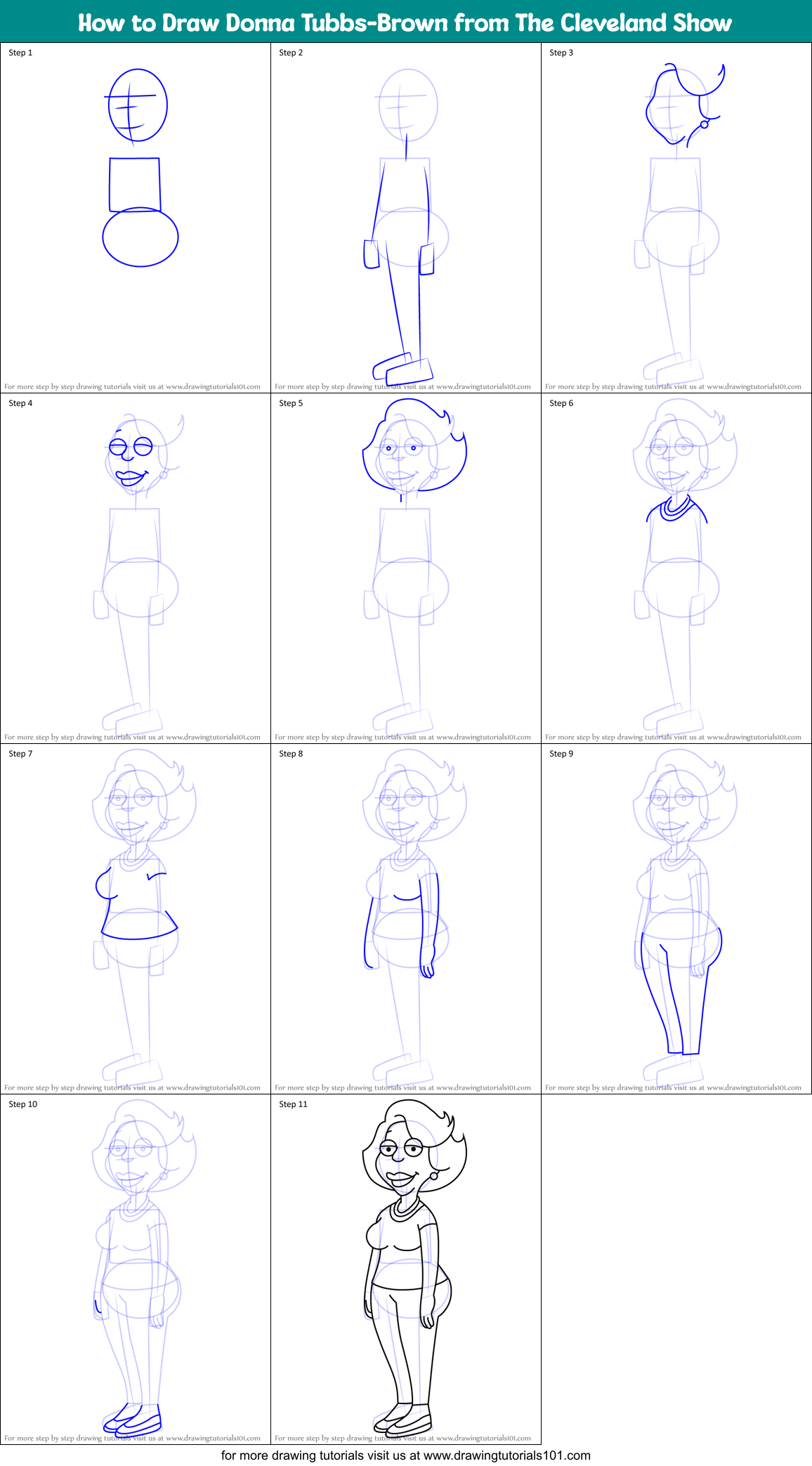 How to Draw Donna Tubbs-Brown from The Cleveland Show Printable Step by Step