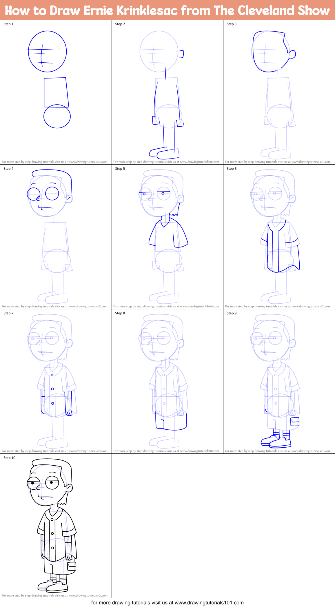 How to Draw Ernie Krinklesac from The Cleveland Show Printable Step by Step