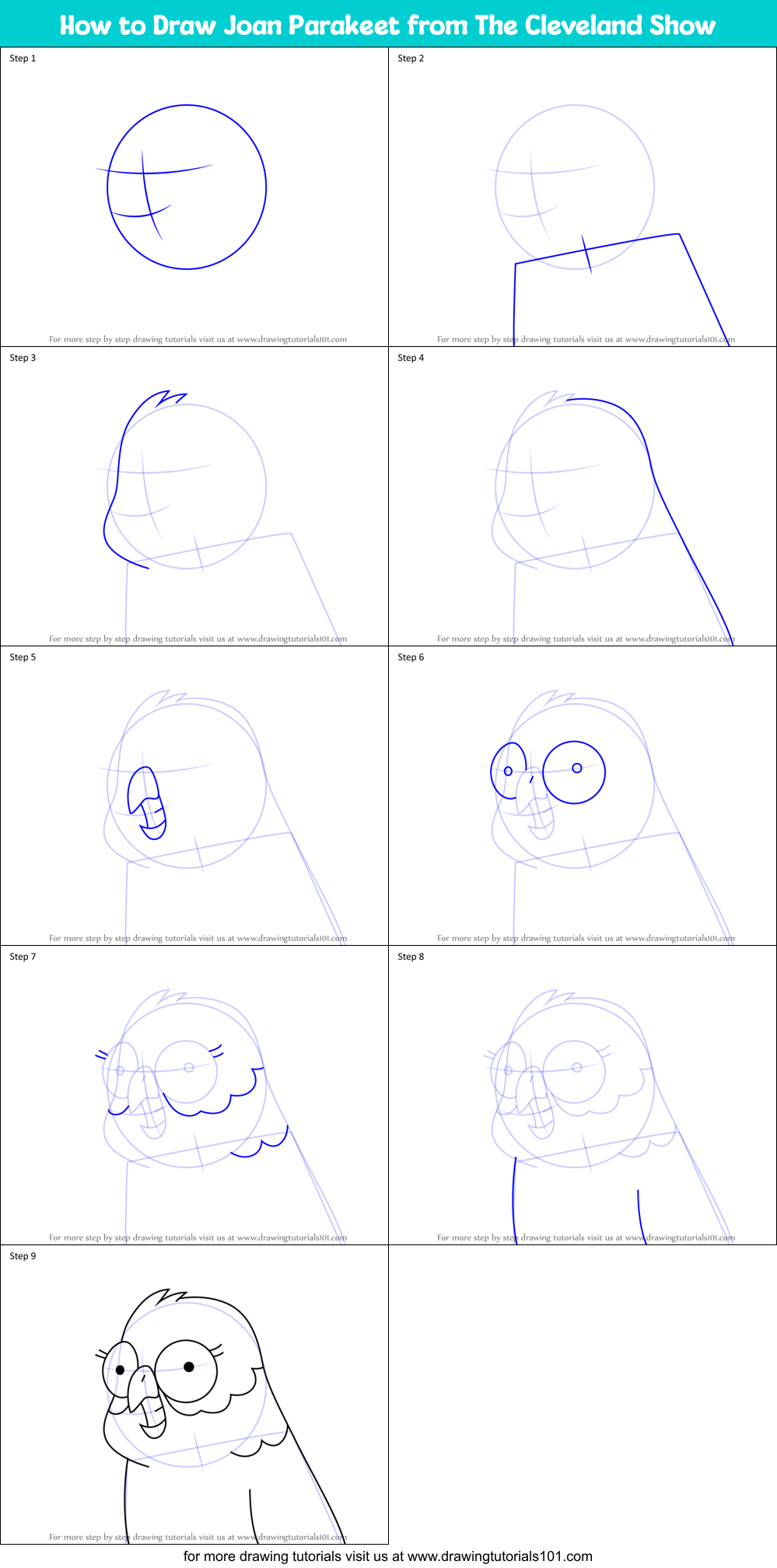 How to Draw Joan Parakeet from The Cleveland Show Printable Step by Step
