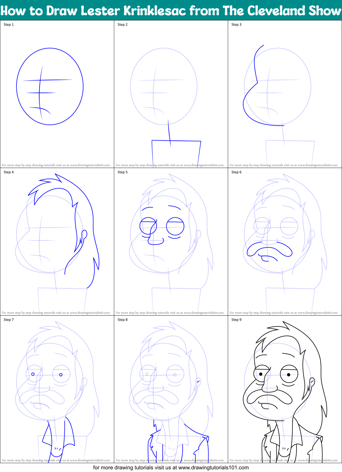 How to Draw Lester Krinklesac from The Cleveland Show Printable Step by Step