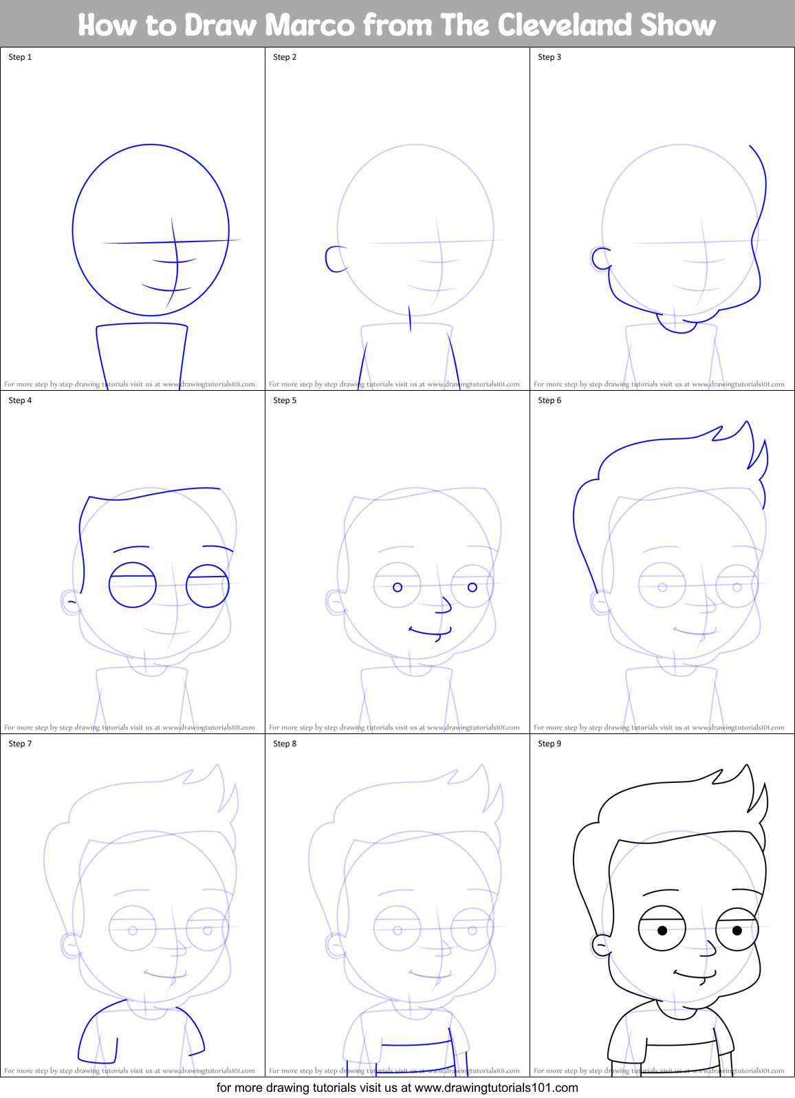 How to Draw Marco from The Cleveland Show Printable Step by Step