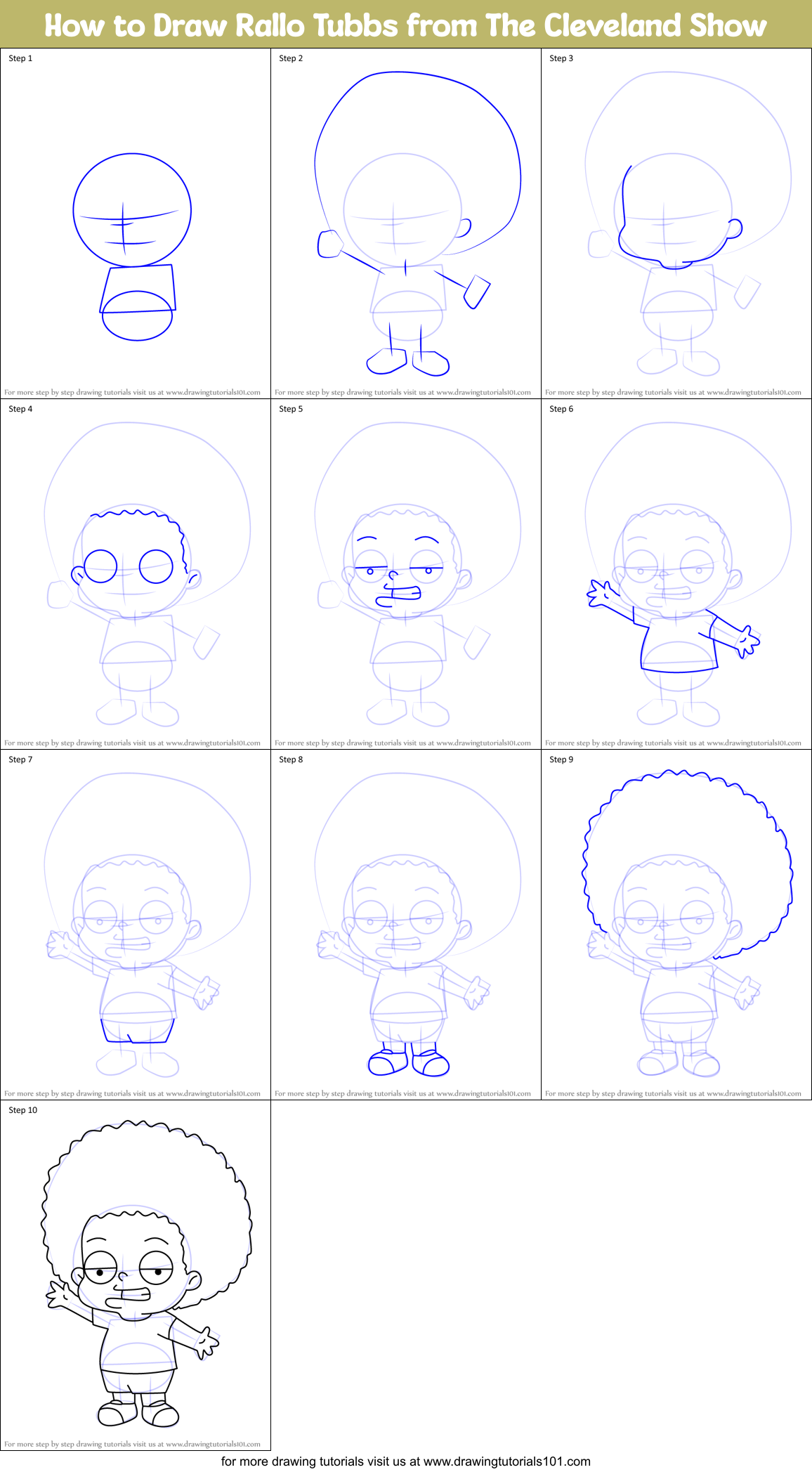 How to Draw Rallo Tubbs from The Cleveland Show Printable Step by Step