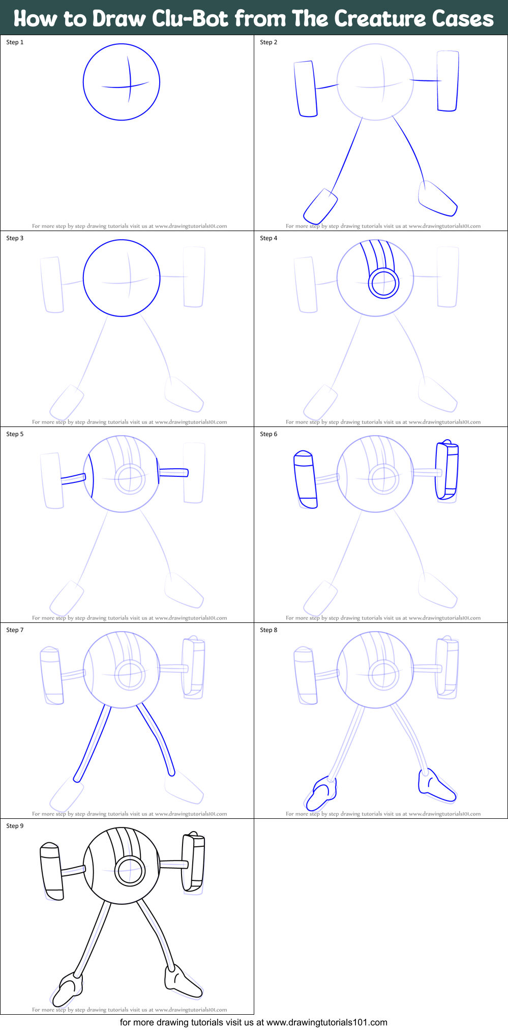 How to Draw Clu-Bot from The Creature Cases Printable Step by Step
