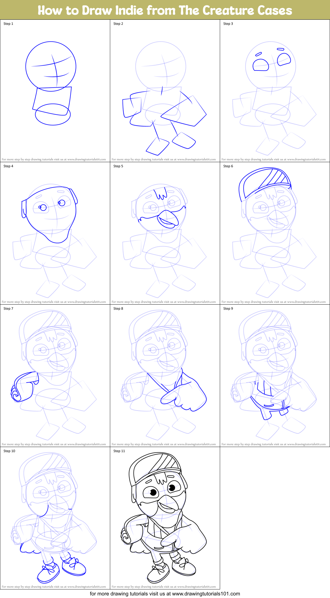 How to Draw Indie from The Creature Cases Printable Step by Step