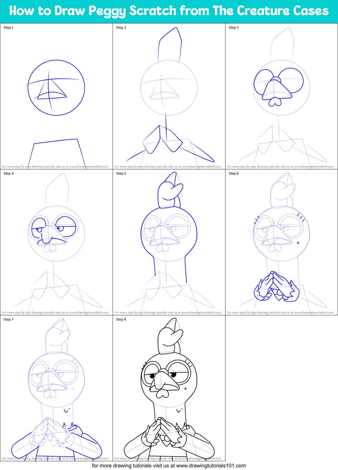 How to Draw Peggy Scratch from The Creature Cases Printable Step by Step