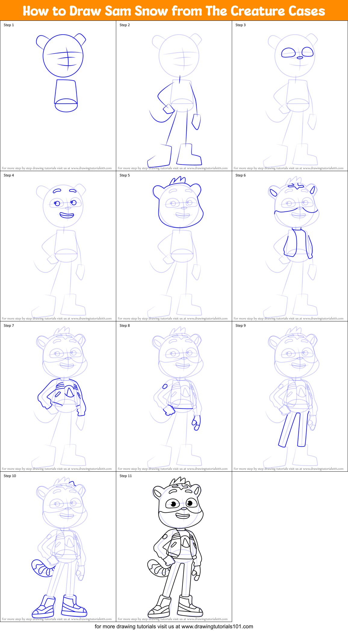 How to Draw Sam Snow from The Creature Cases Printable Step by Step