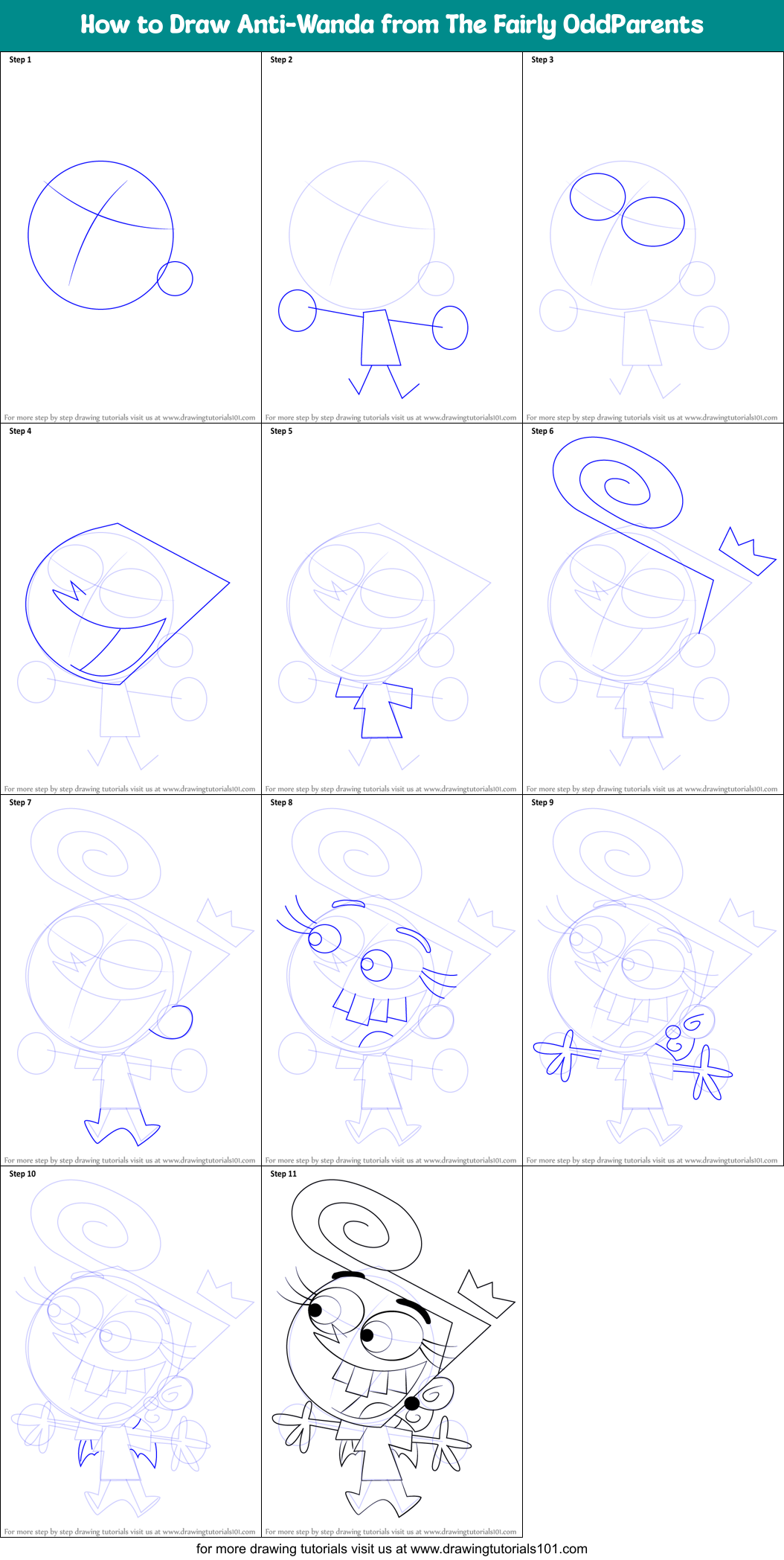 How to Draw Anti-Wanda from The Fairly OddParents Printable Step by Step