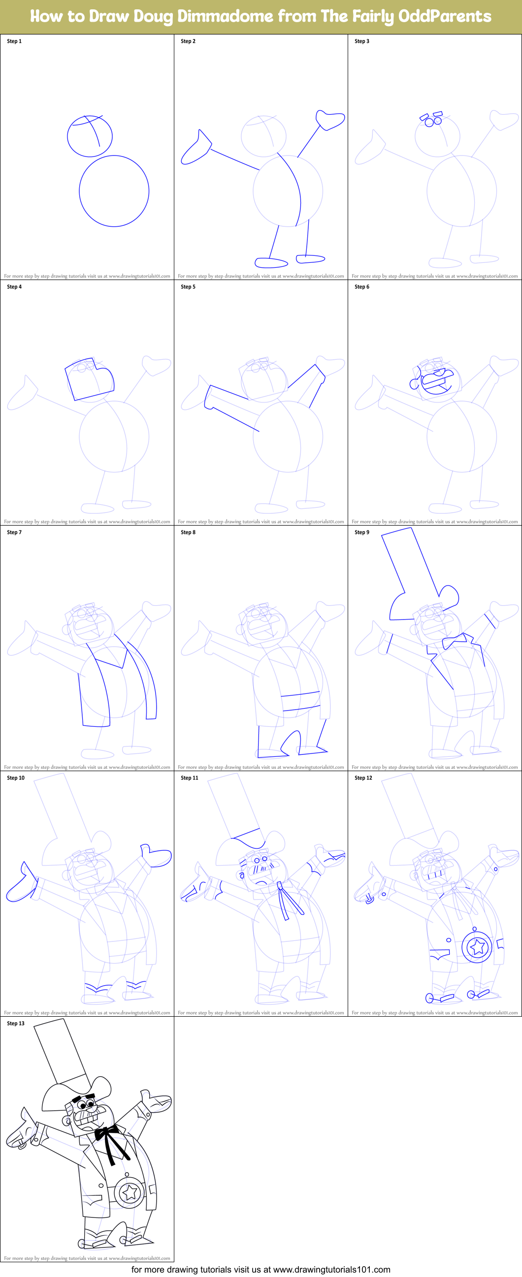 How to Draw Doug Dimmadome from The Fairly OddParents printable step by ...