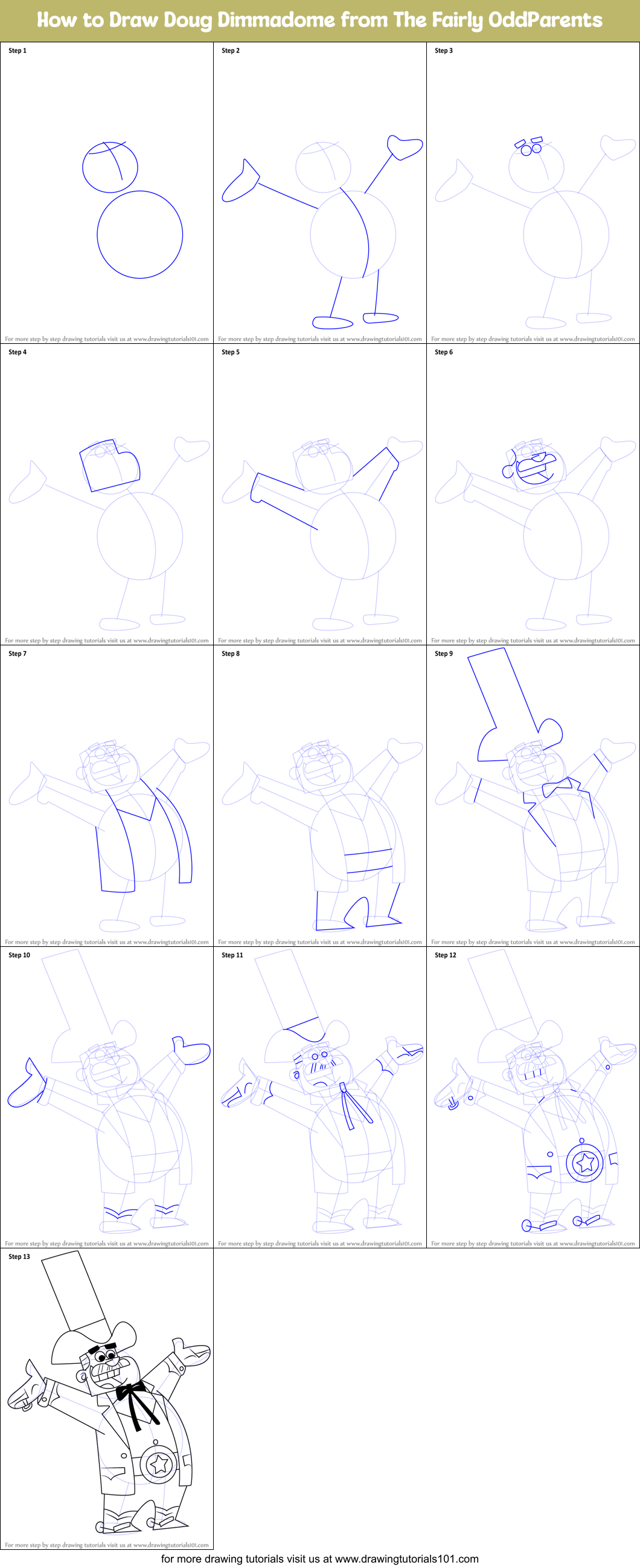 How to Draw Doug Dimmadome from The Fairly OddParents Printable Step by Step