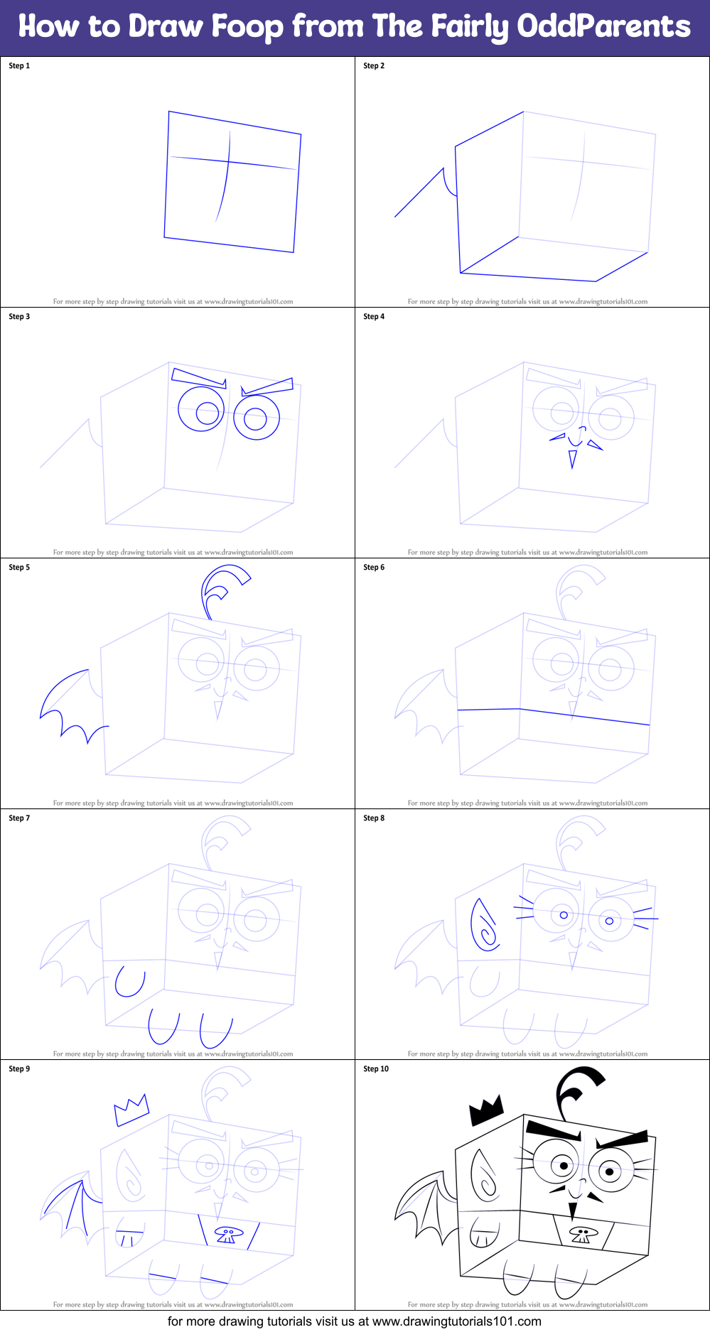 How to Draw Foop from The Fairly OddParents Printable Step by Step