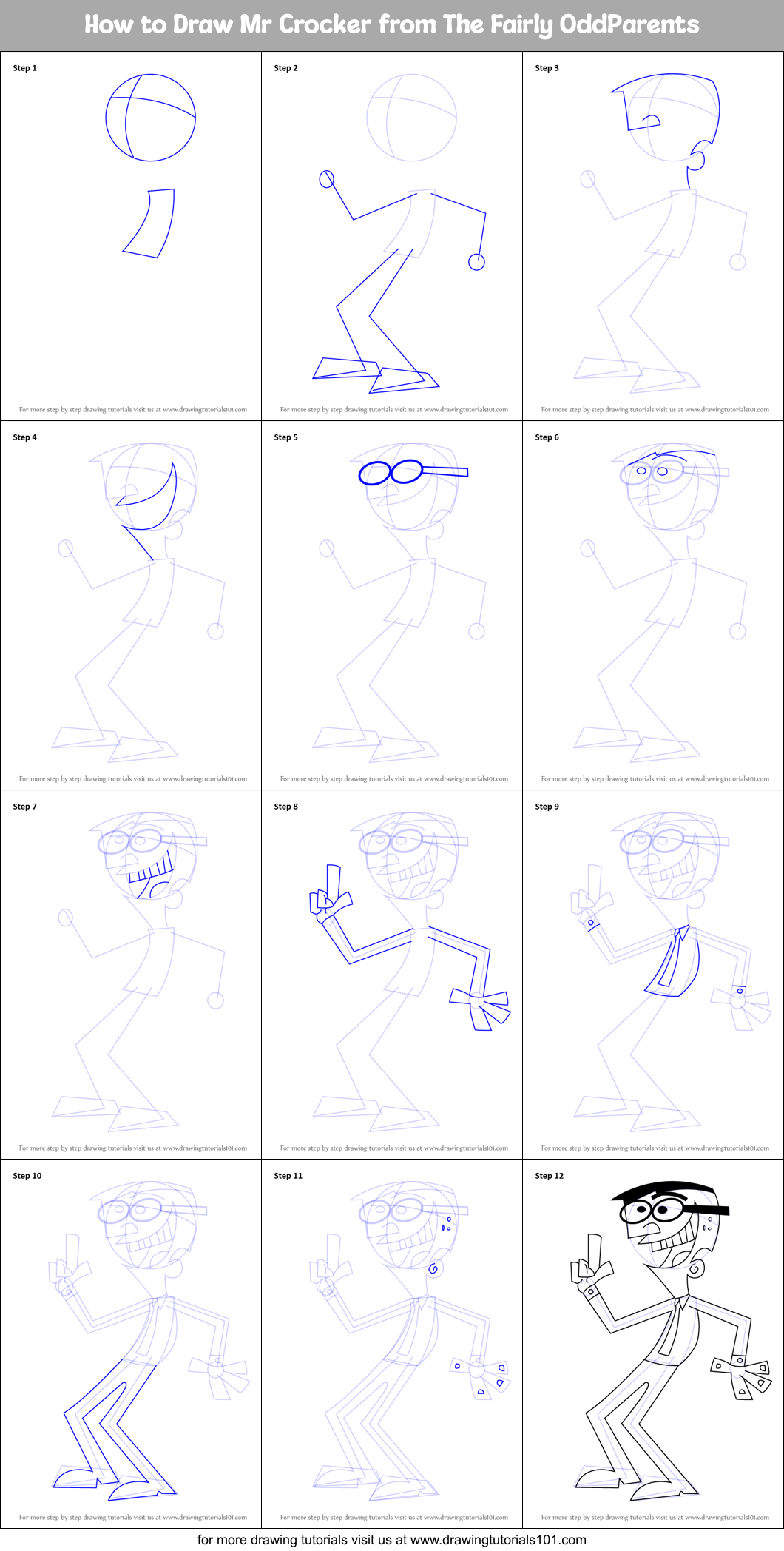 How to Draw Mr Crocker from The Fairly OddParents Printable Step by Step