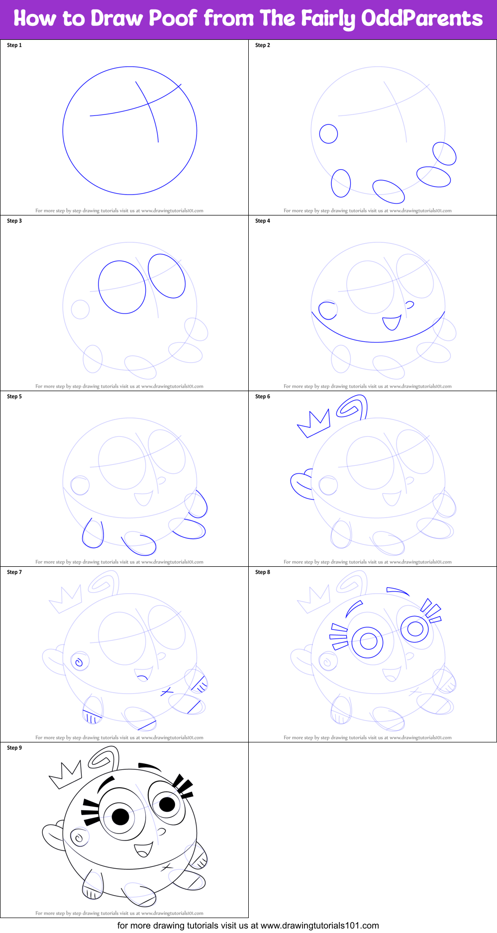 How to Draw Poof from The Fairly OddParents Printable Step by Step