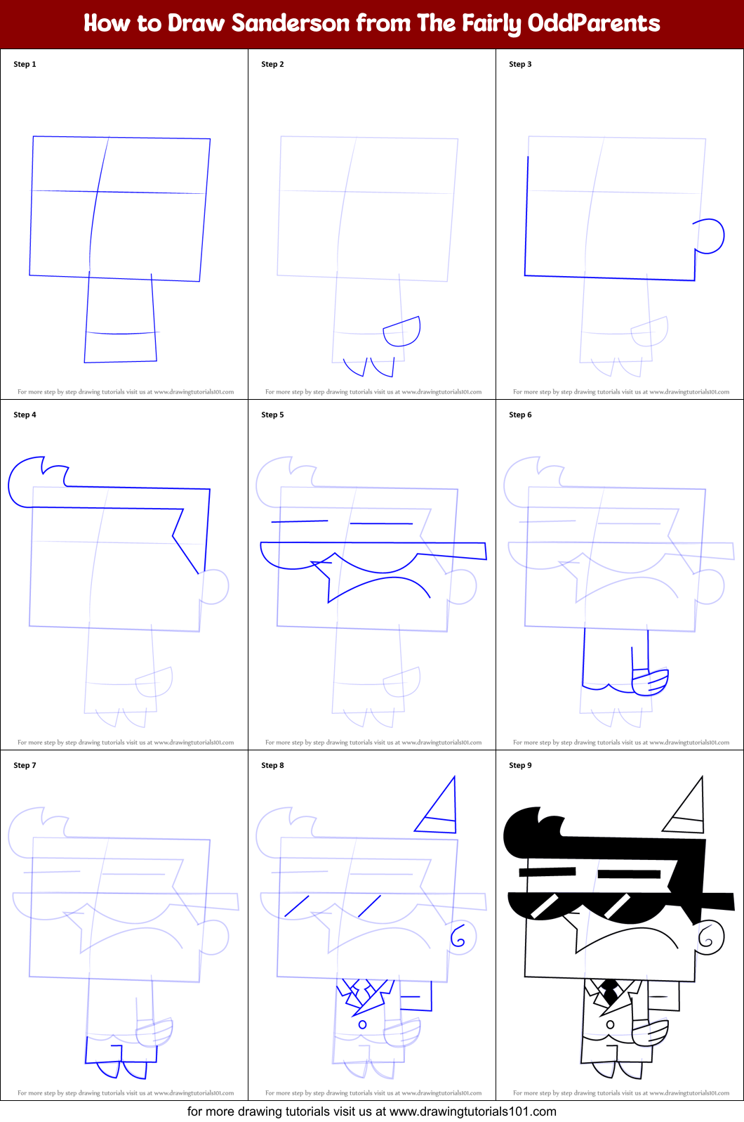 How to Draw Sanderson from The Fairly OddParents Printable Step by Step