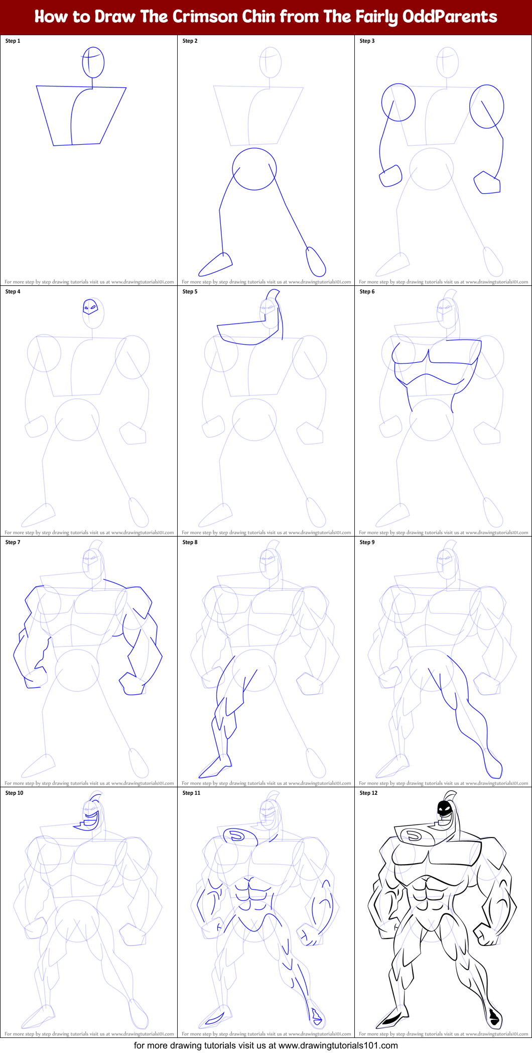 How to Draw The Crimson Chin from The Fairly OddParents Printable Step by Step
