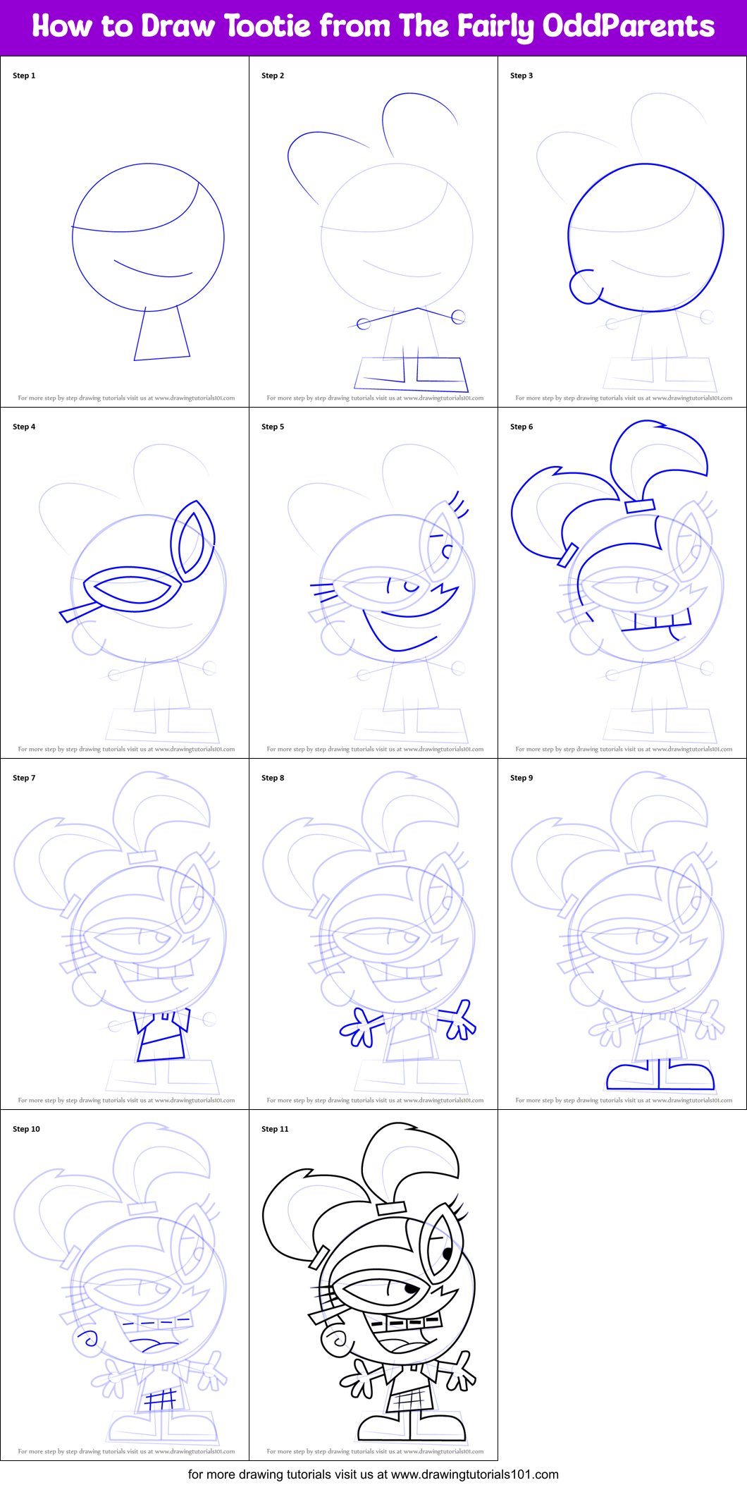 How to Draw Tootie from The Fairly OddParents Printable Step by Step