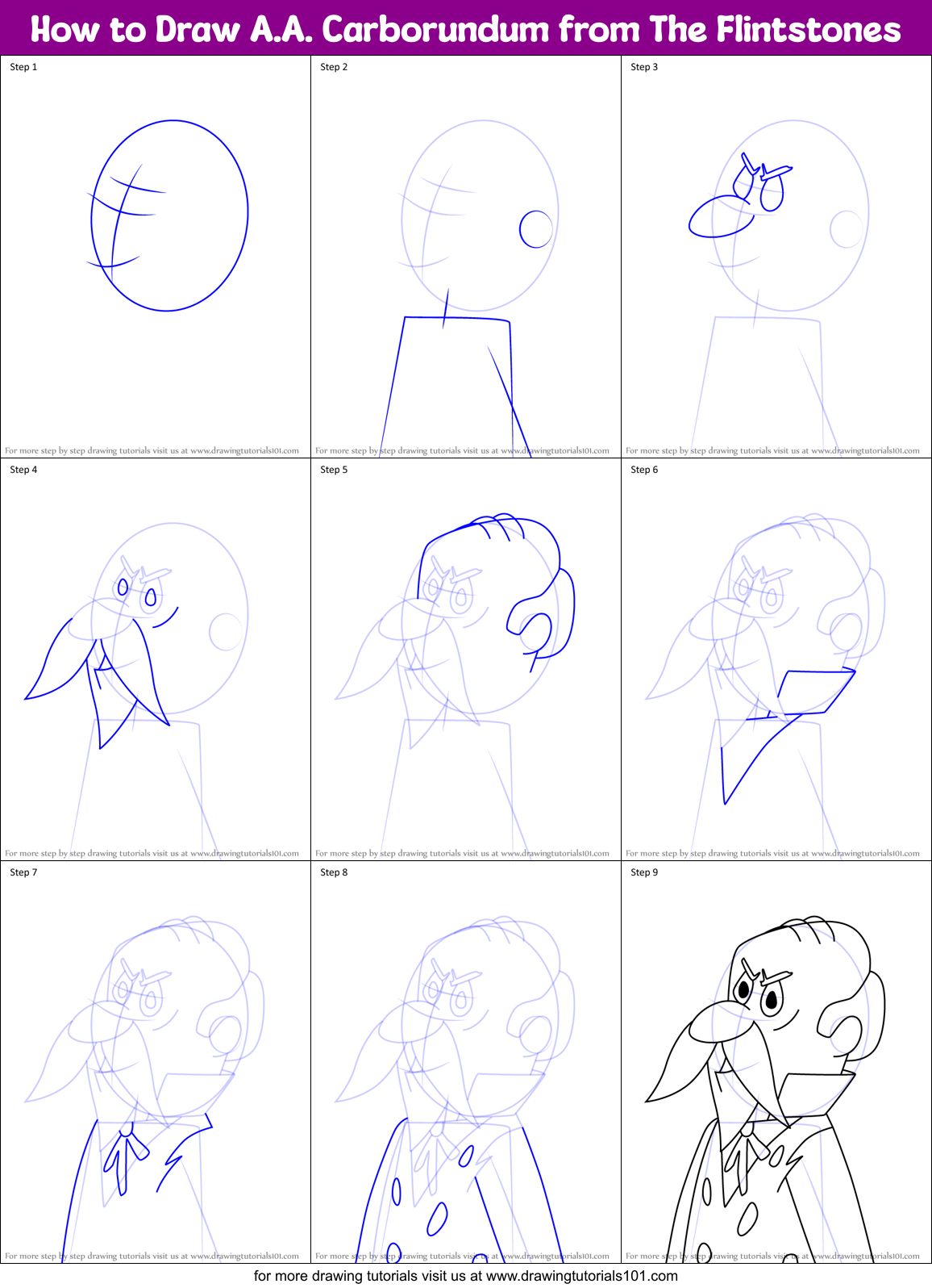 How to Draw A.A. Carborundum from The Flintstones Printable Step by Step