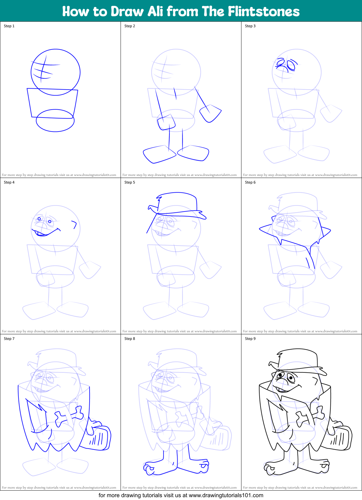 How to Draw Ali from The Flintstones Printable Step by Step