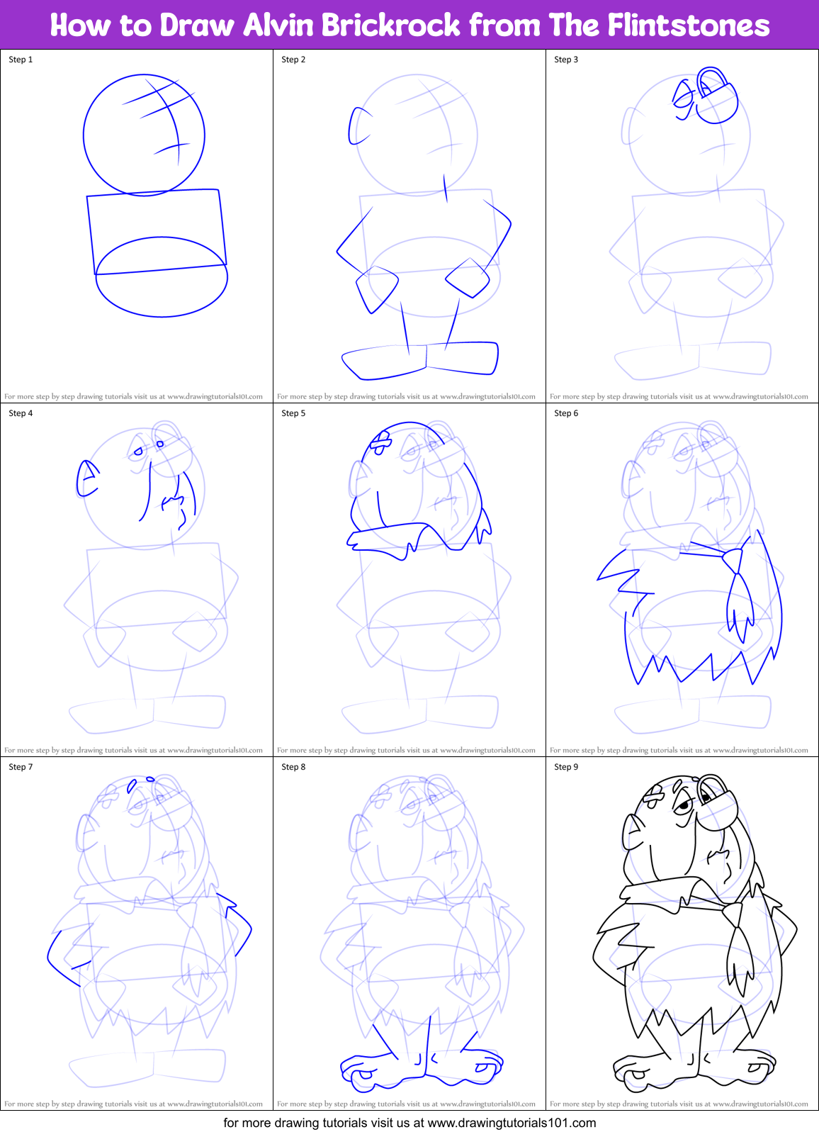How to Draw Alvin Brickrock from The Flintstones Printable Step by Step