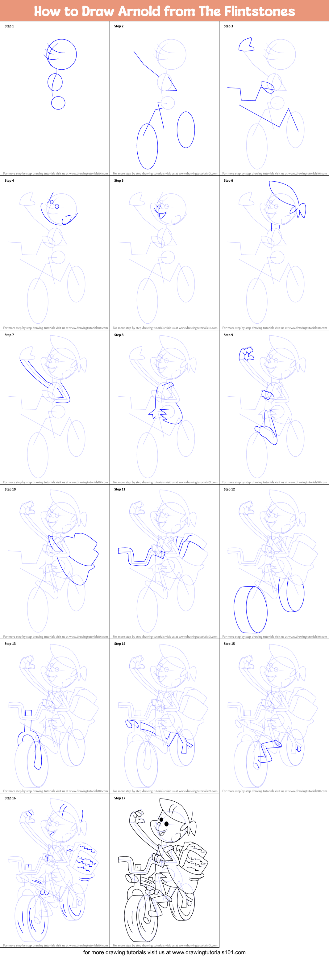 How to Draw Arnold from The Flintstones Printable Step by Step