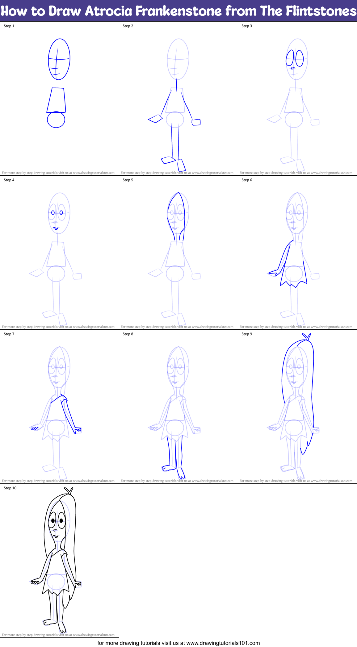 How to Draw Atrocia Frankenstone from The Flintstones Printable Step by Step