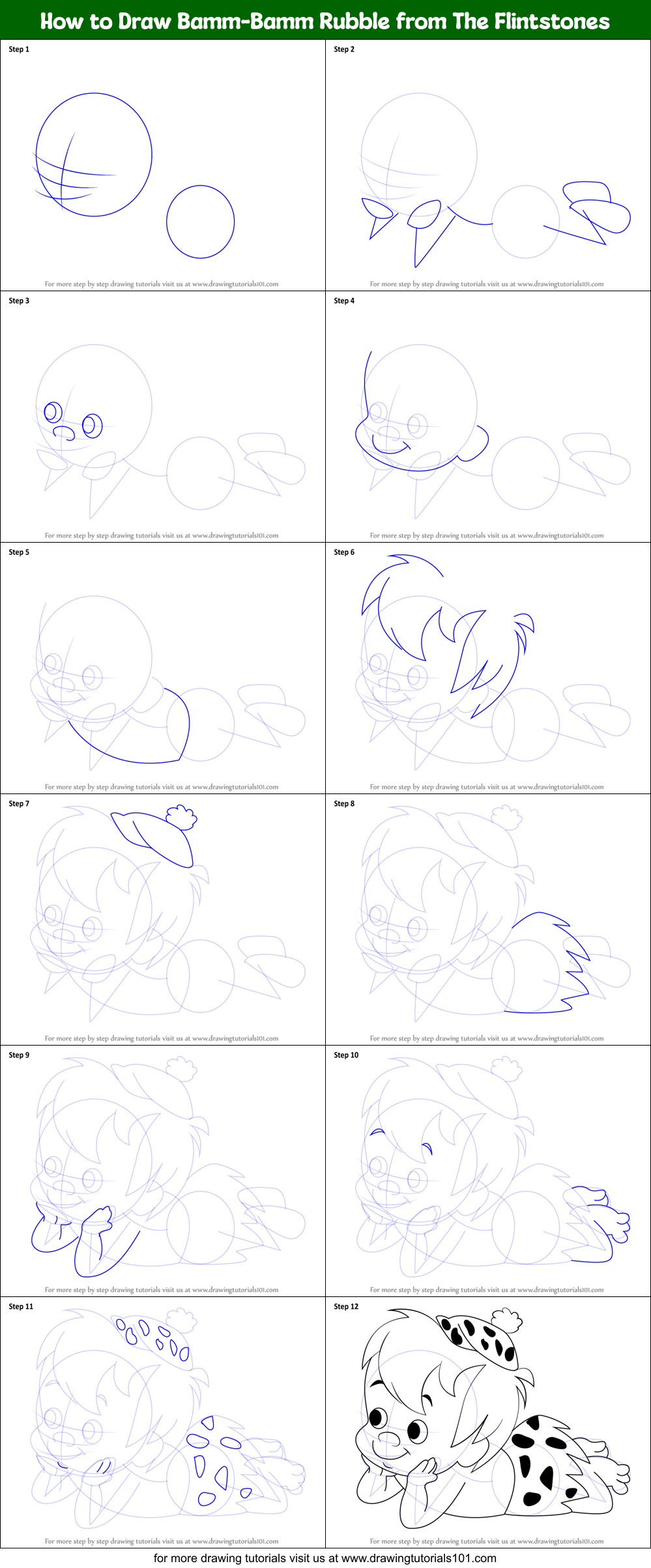 How to Draw Bamm-Bamm Rubble from The Flintstones Printable Step by Step