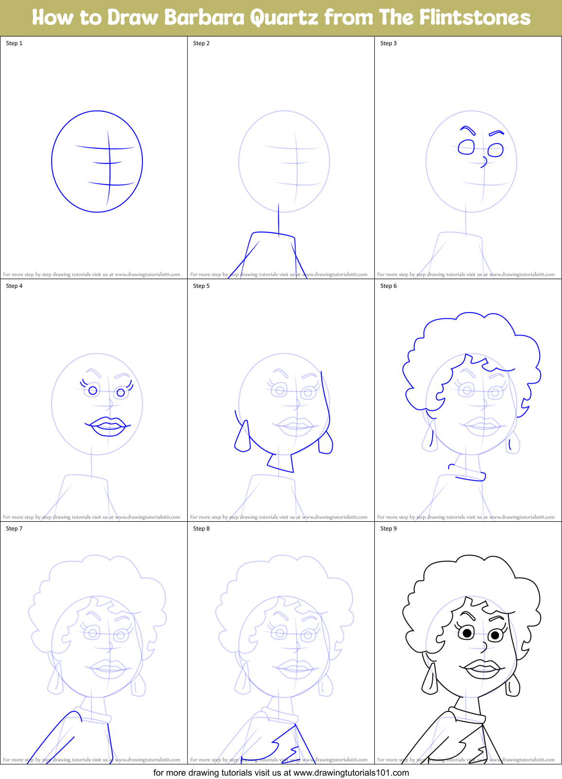 How to Draw Barbara Quartz from The Flintstones Printable Step by Step
