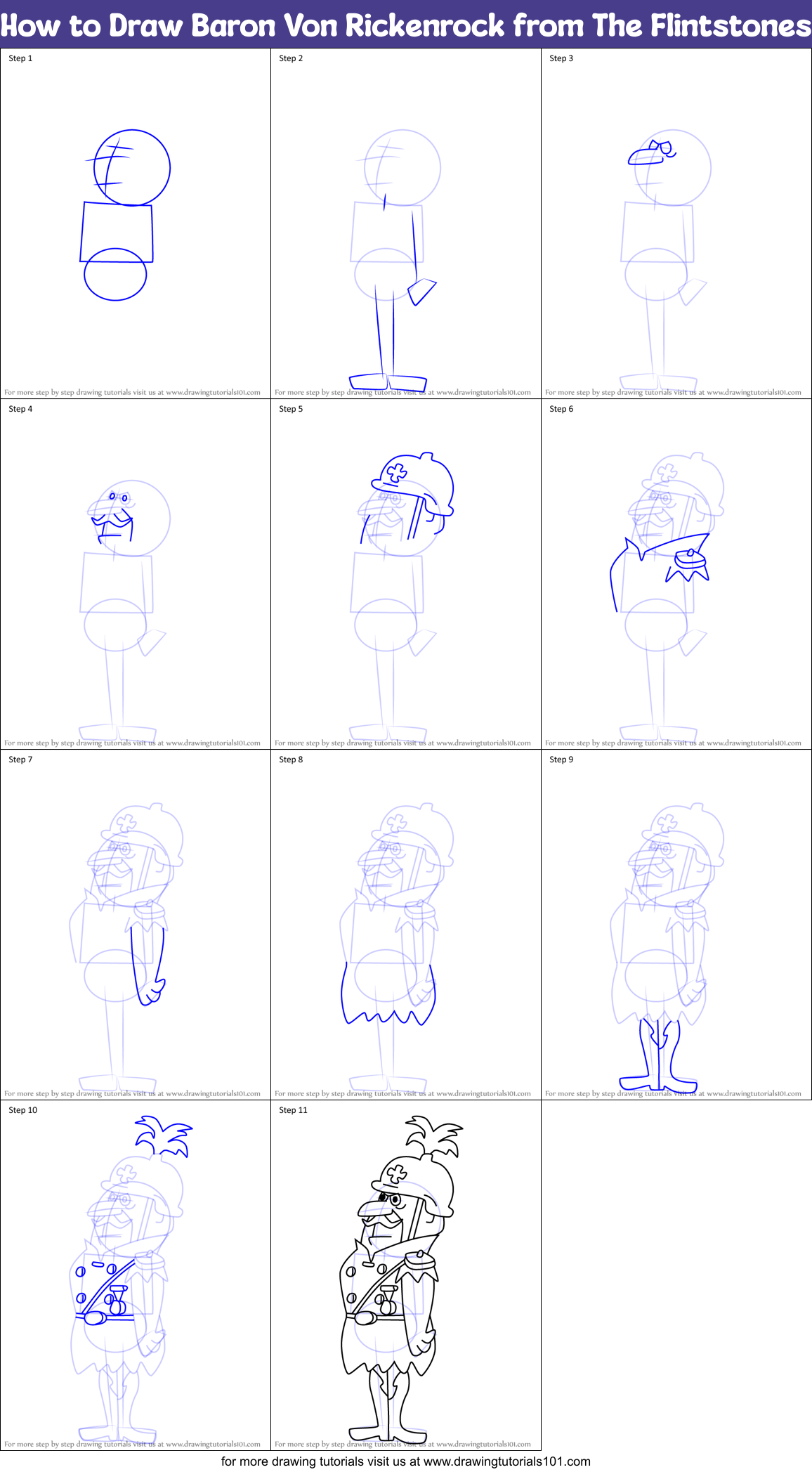 How to Draw Baron Von Rickenrock from The Flintstones Printable Step by Step