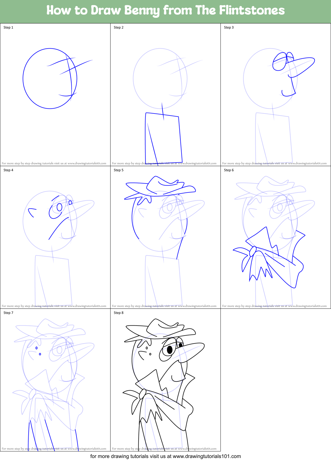 How to Draw Benny from The Flintstones Printable Step by Step