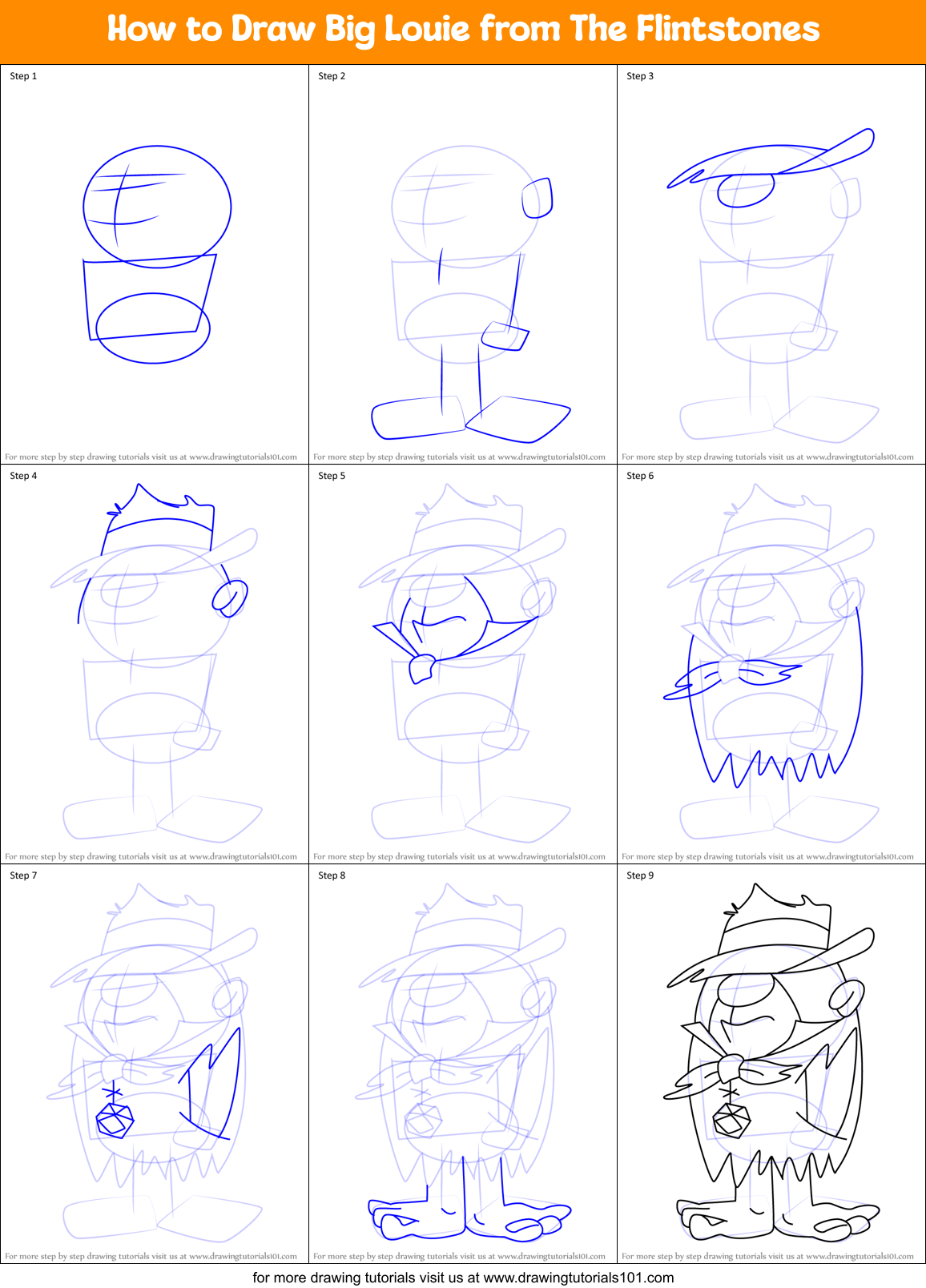 How to Draw Big Louie from The Flintstones Printable Step by Step