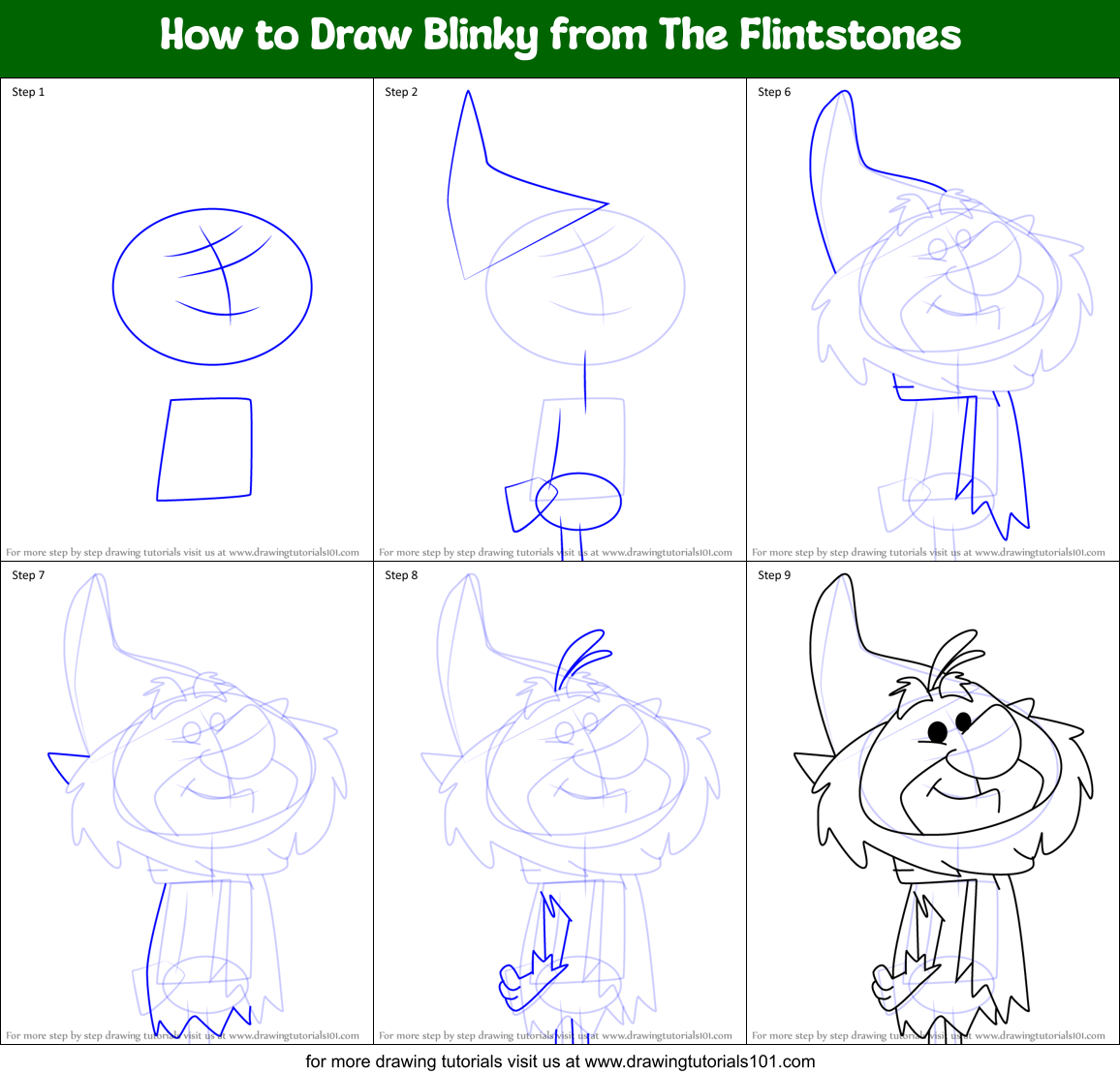 How to Draw Blinky from The Flintstones Printable Step by Step