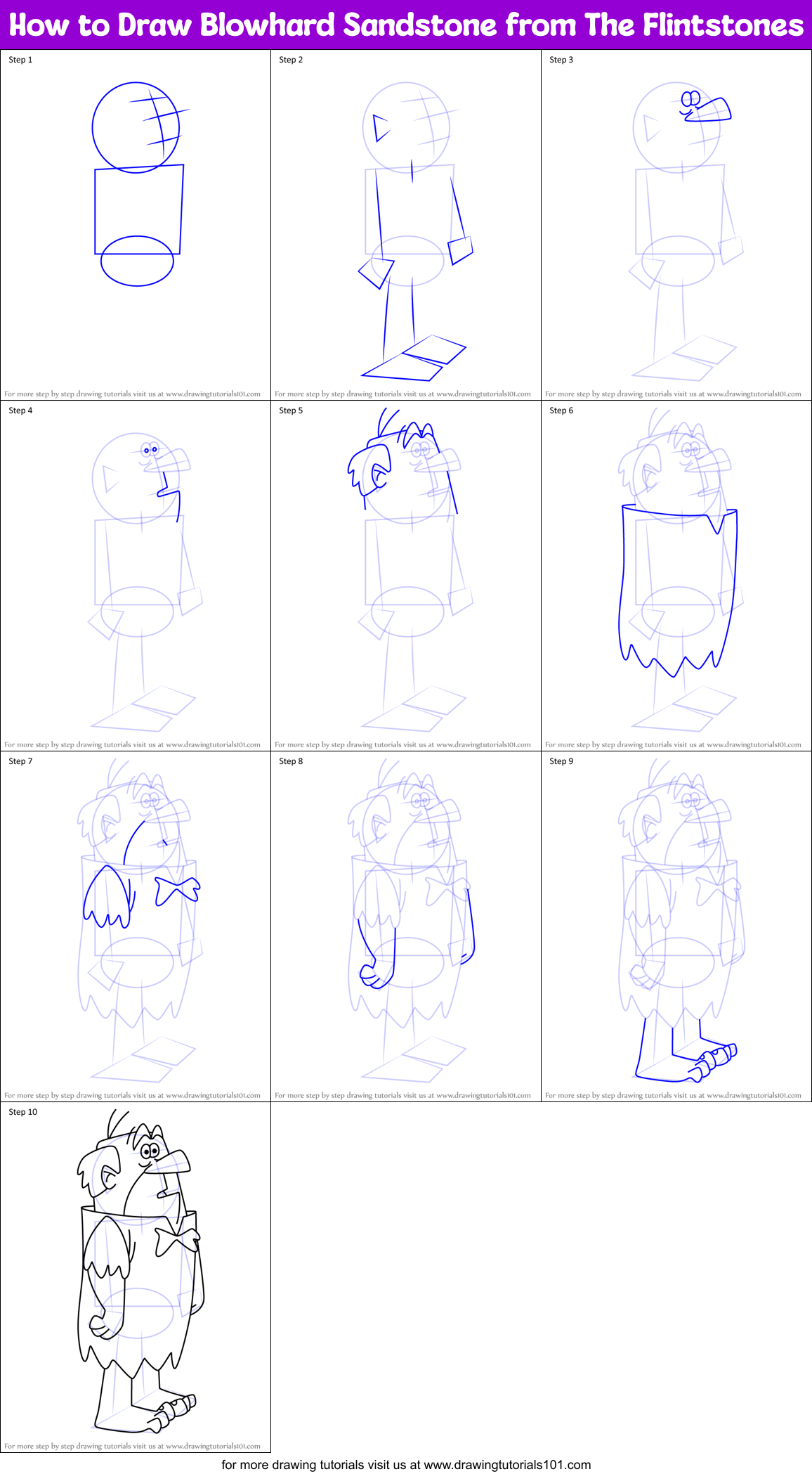 How to Draw Blowhard Sandstone from The Flintstones Printable Step by Step