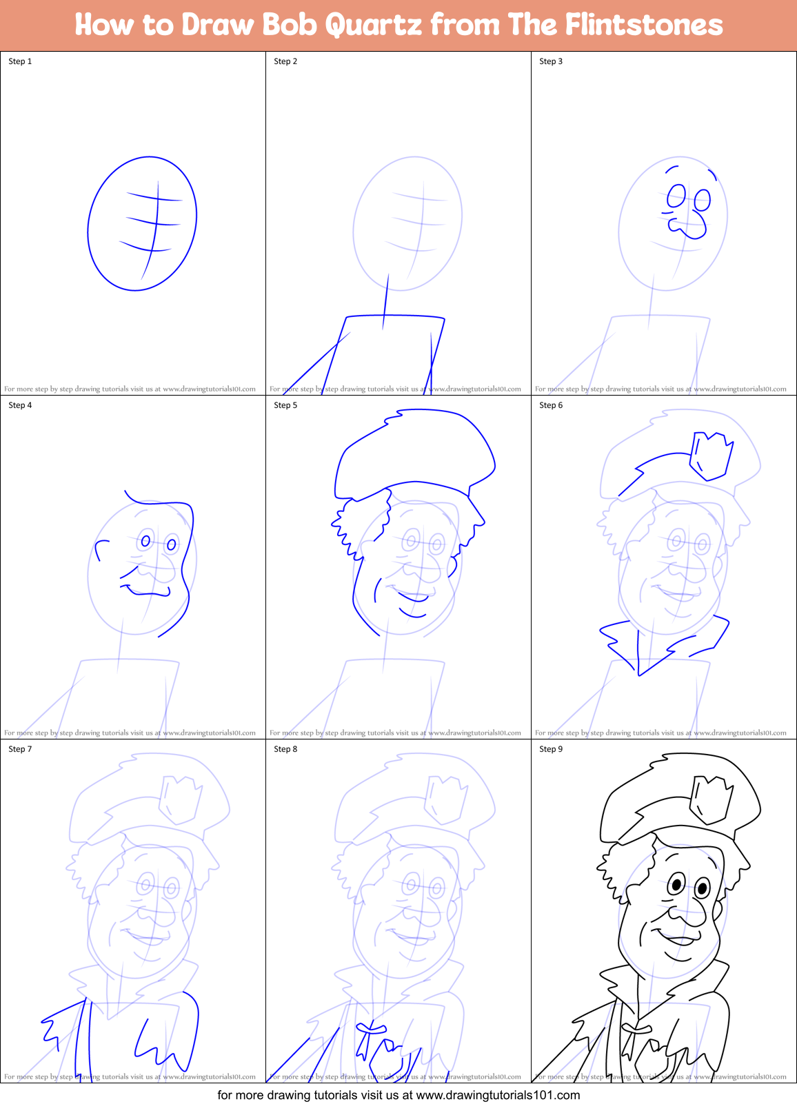 How to Draw Bob Quartz from The Flintstones Printable Step by Step