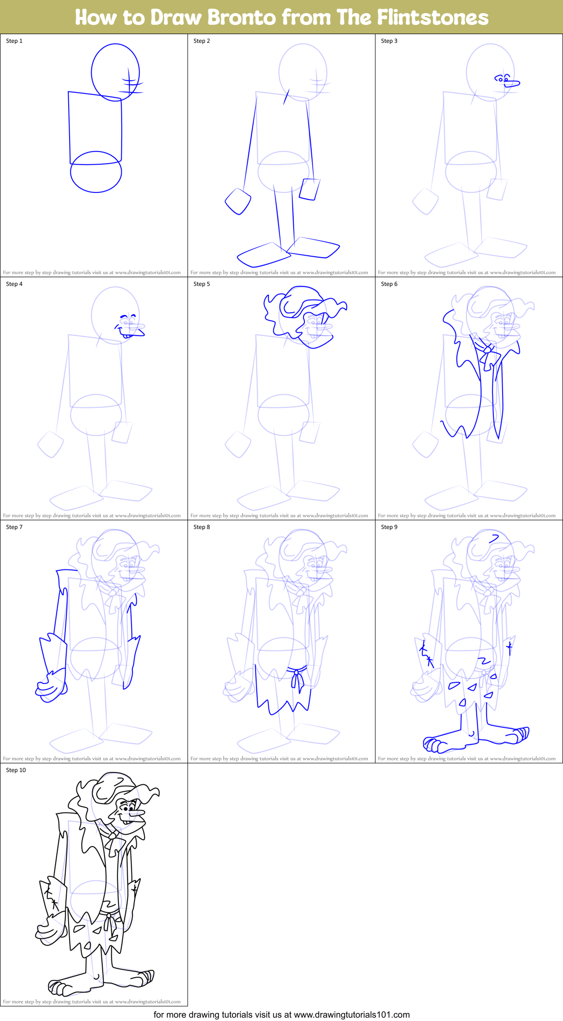 How to Draw Bronto from The Flintstones Printable Step by Step