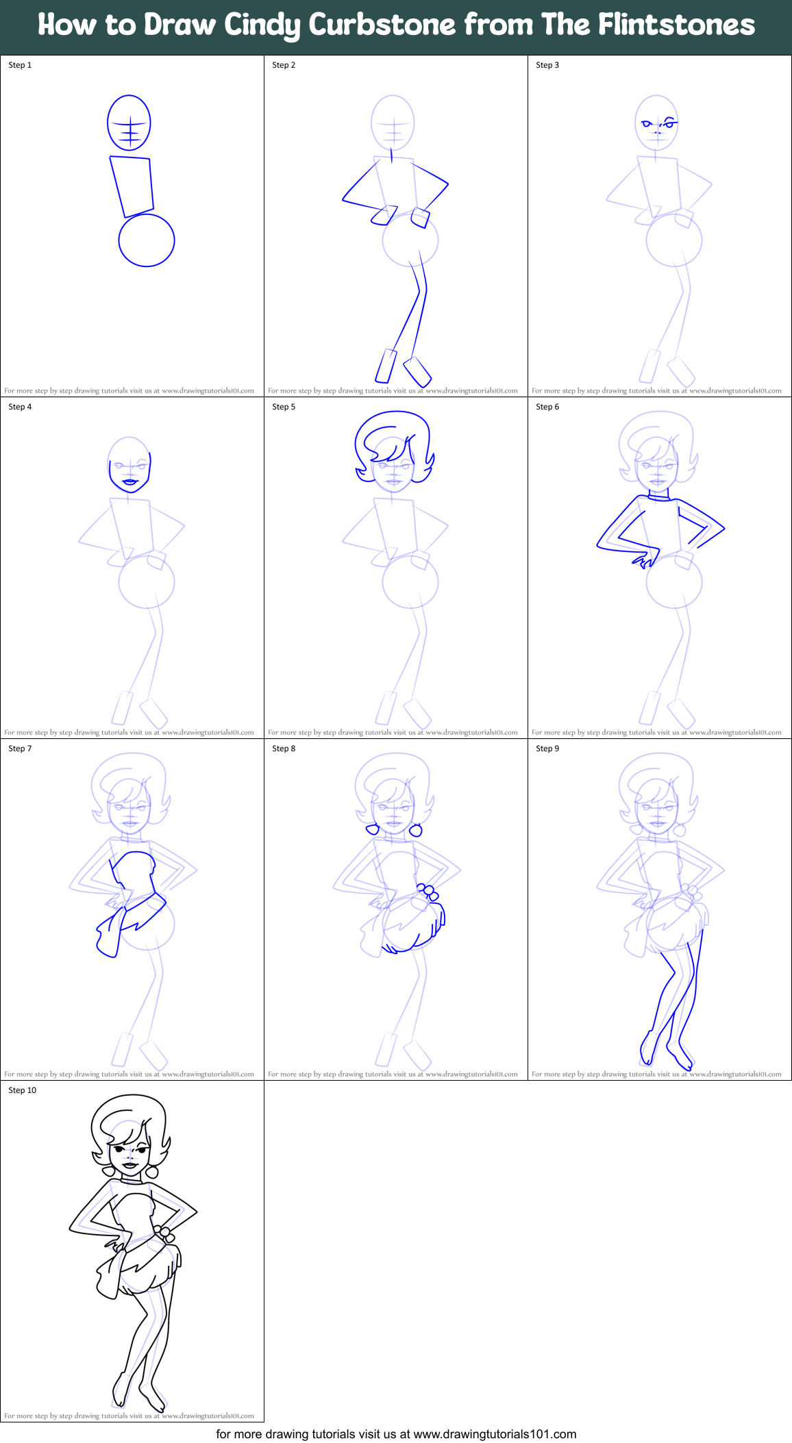 How to Draw Cindy Curbstone from The Flintstones Printable Step by Step
