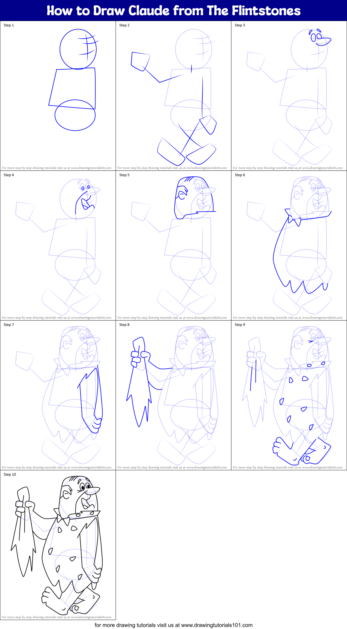 How to Draw Claude from The Flintstones Printable Step by Step