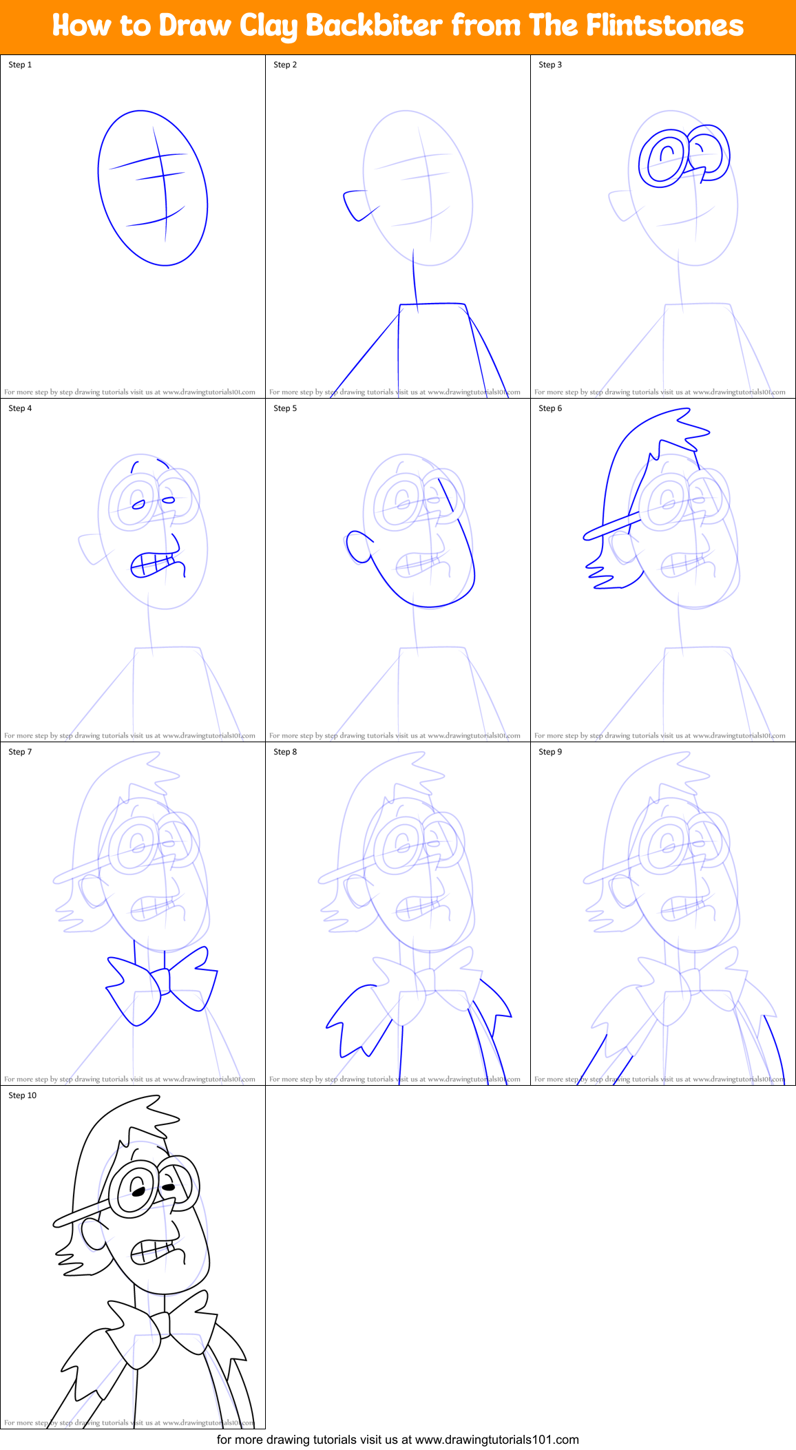 How to Draw Clay Backbiter from The Flintstones Printable Step by Step