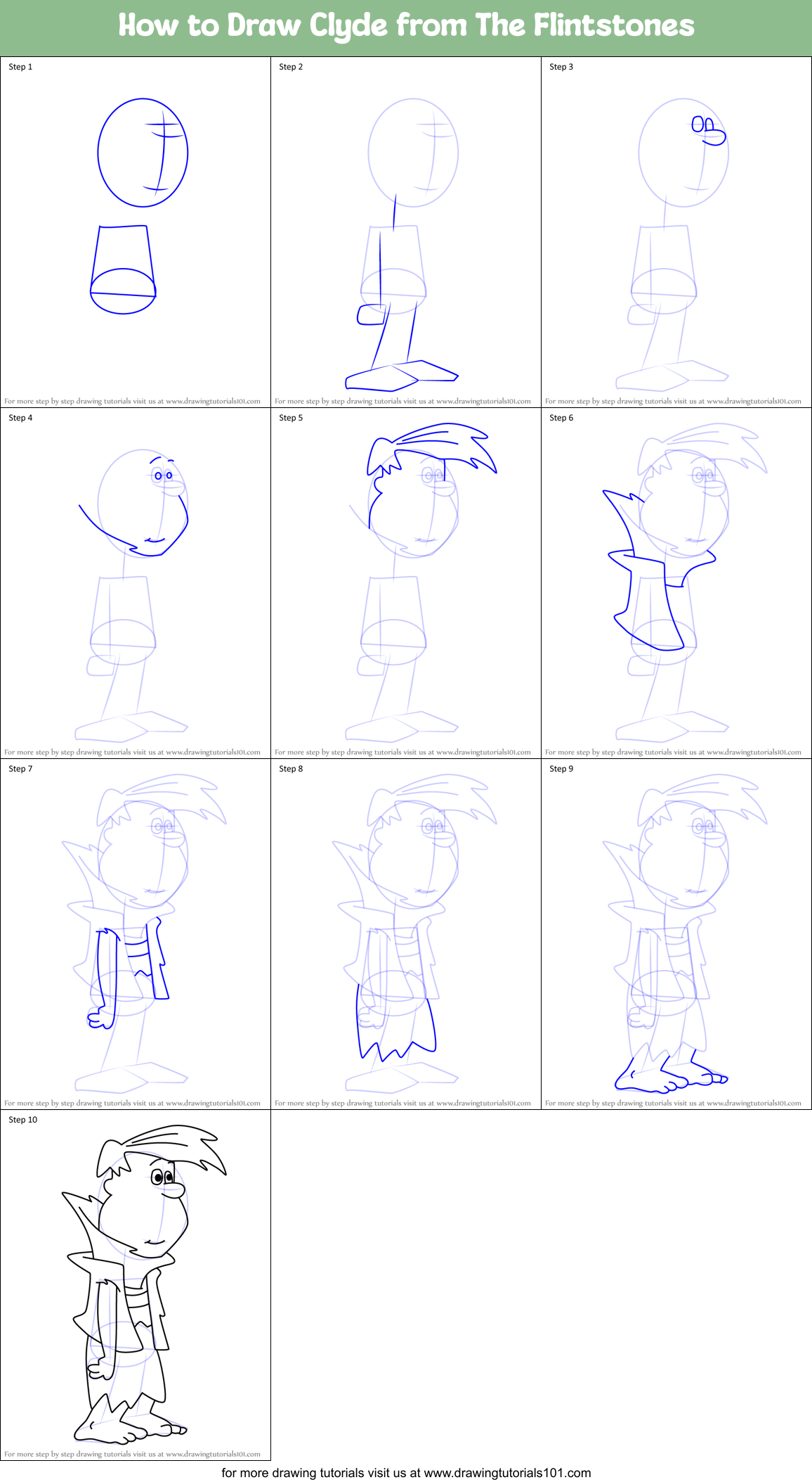 How to Draw Clyde from The Flintstones Printable Step by Step