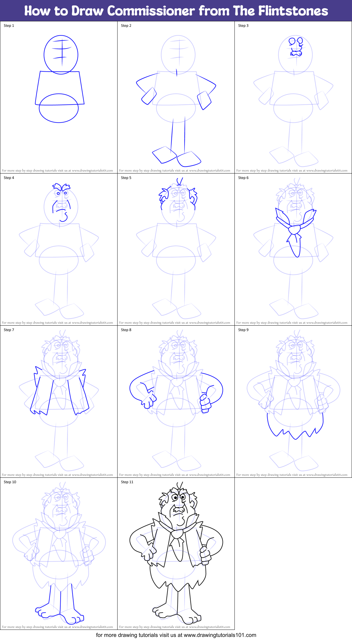 How to Draw Commissioner from The Flintstones Printable Step by Step