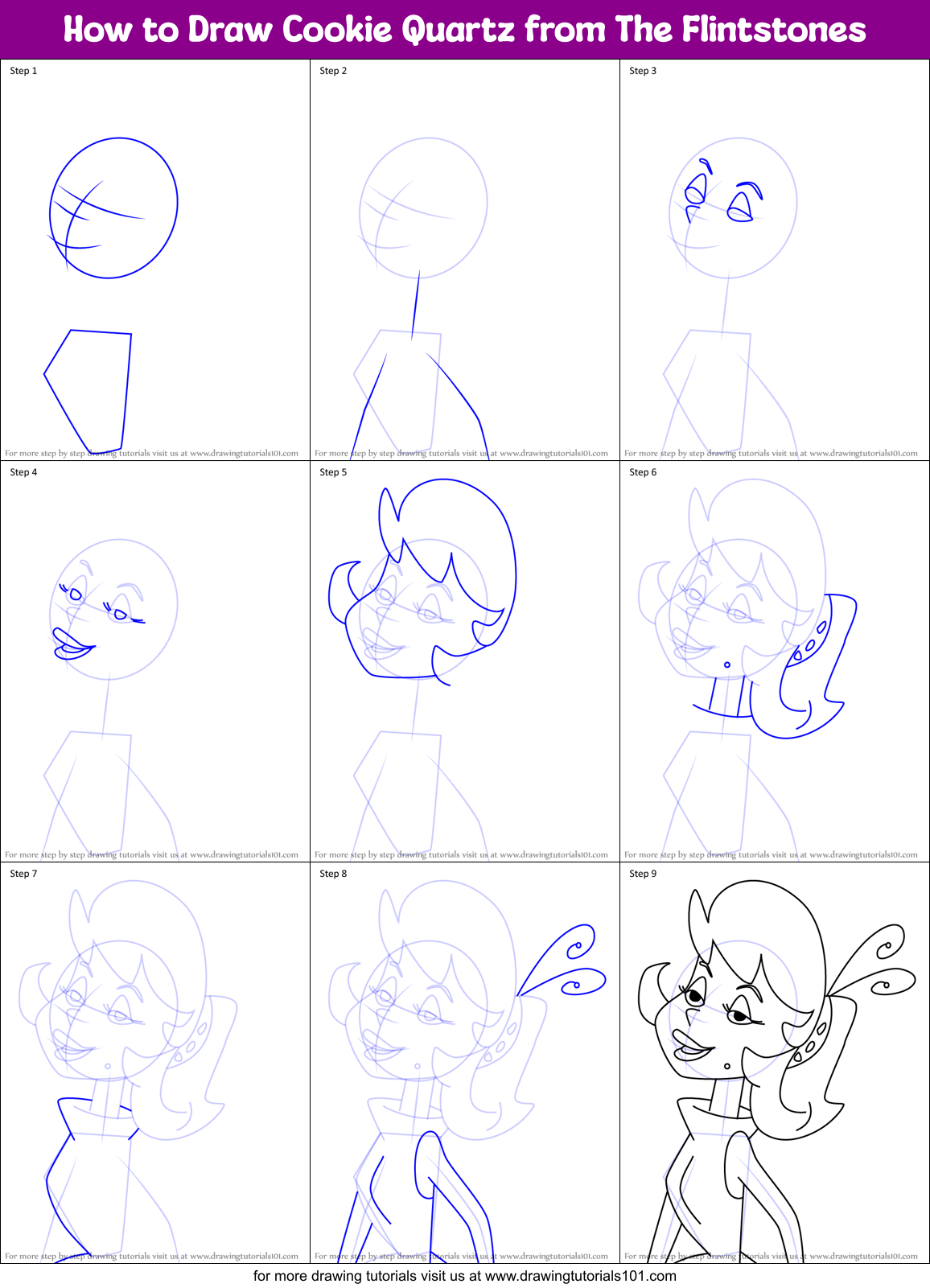 How to Draw Cookie Quartz from The Flintstones Printable Step by Step