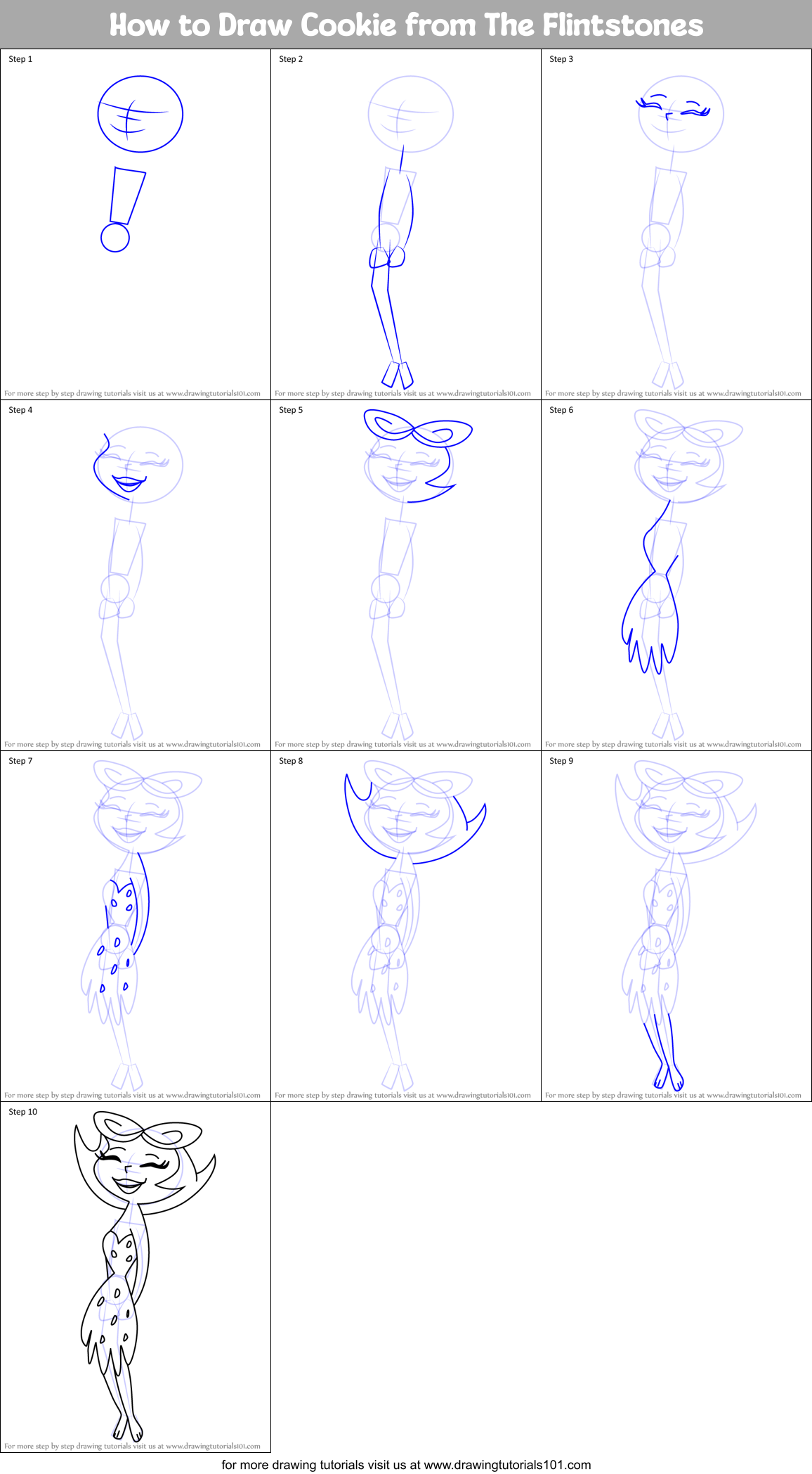 How to Draw Cookie from The Flintstones Printable Step by Step