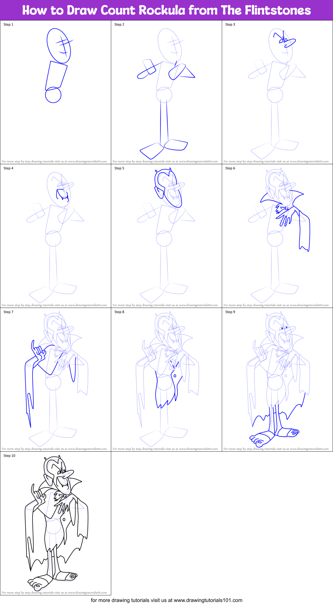 How to Draw Count Rockula from The Flintstones Printable Step by Step