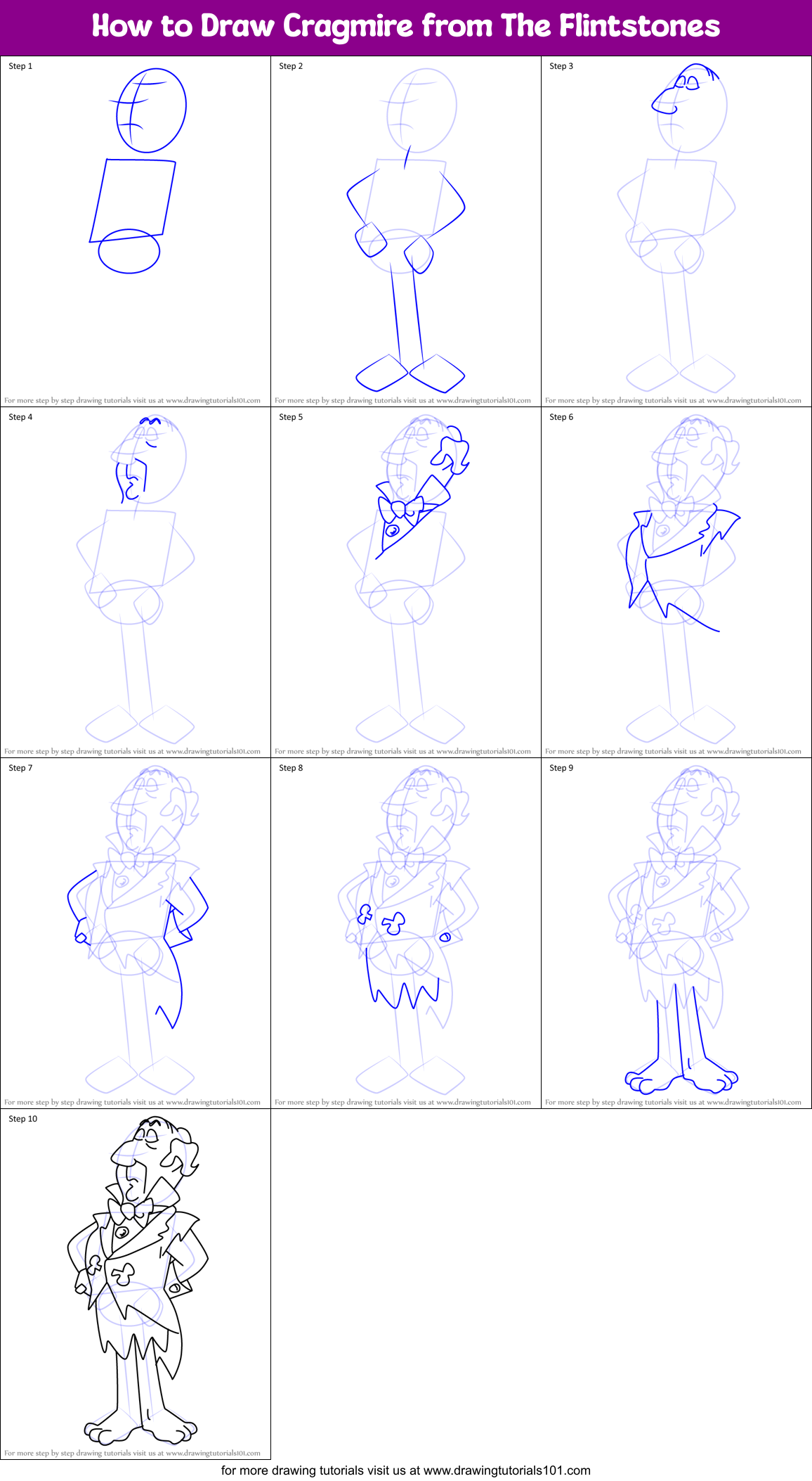 How to Draw Cragmire from The Flintstones Printable Step by Step