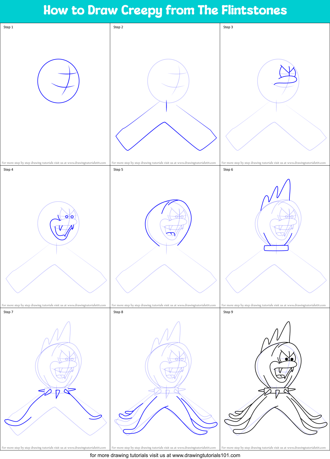 How to Draw Creepy from The Flintstones Printable Step by Step