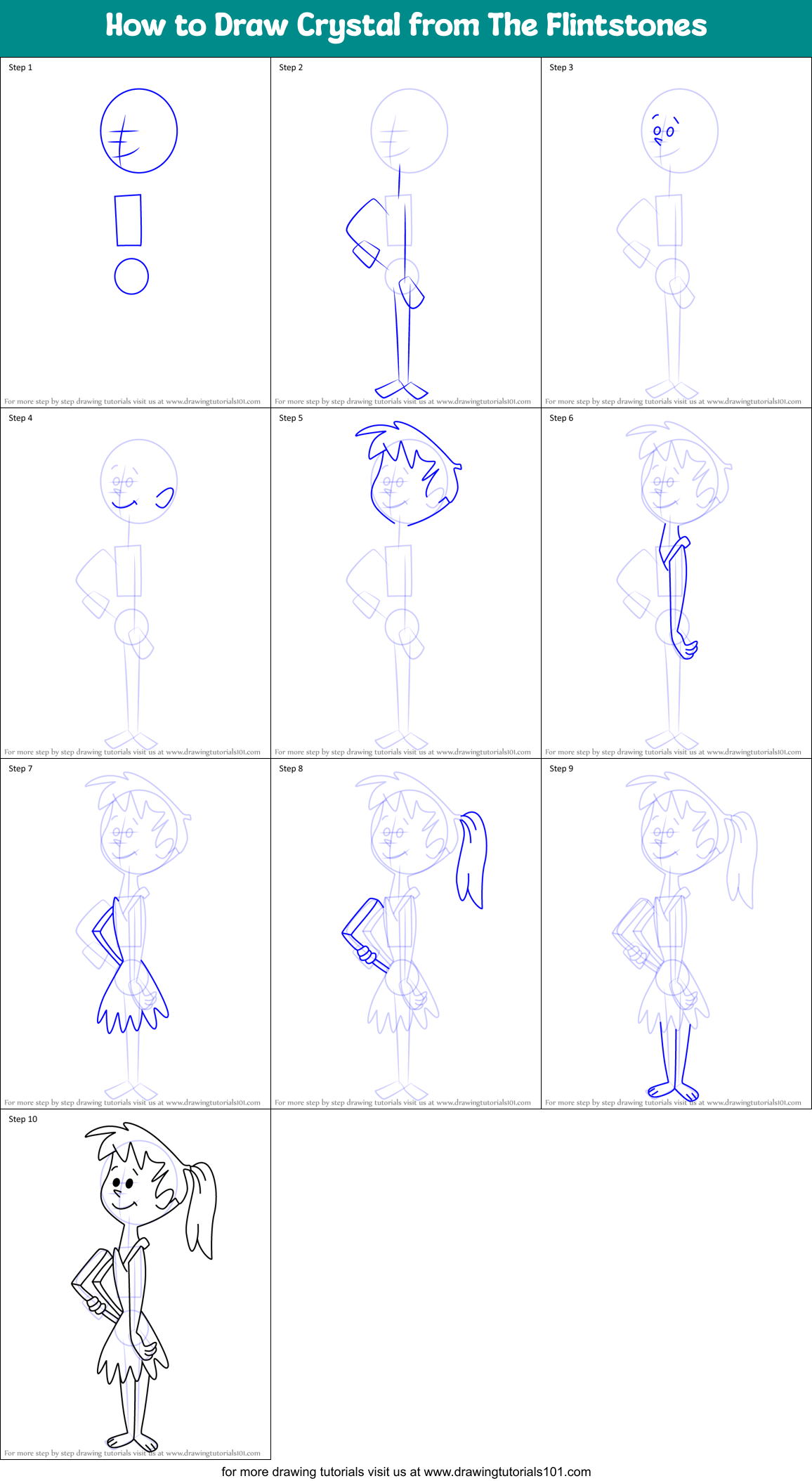 How to Draw Crystal from The Flintstones Printable Step by Step