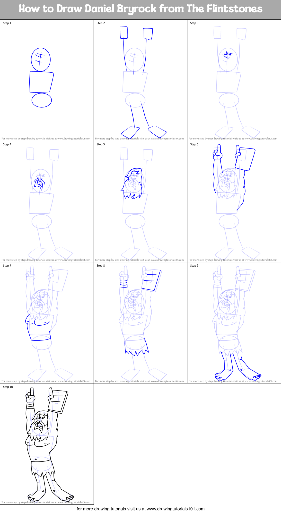 How to Draw Daniel Bryrock from The Flintstones Printable Step by Step