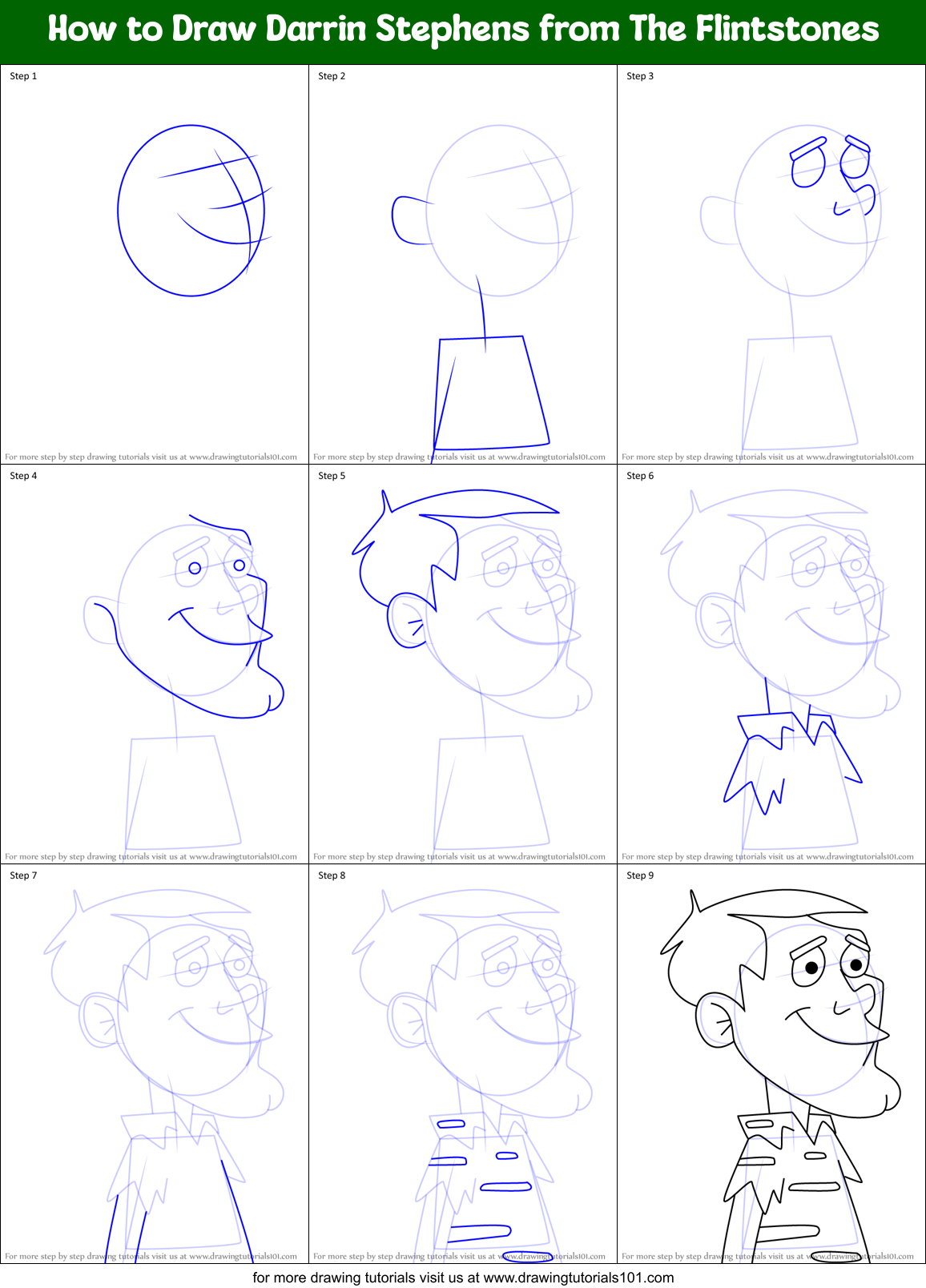 How to Draw Darrin Stephens from The Flintstones Printable Step by Step