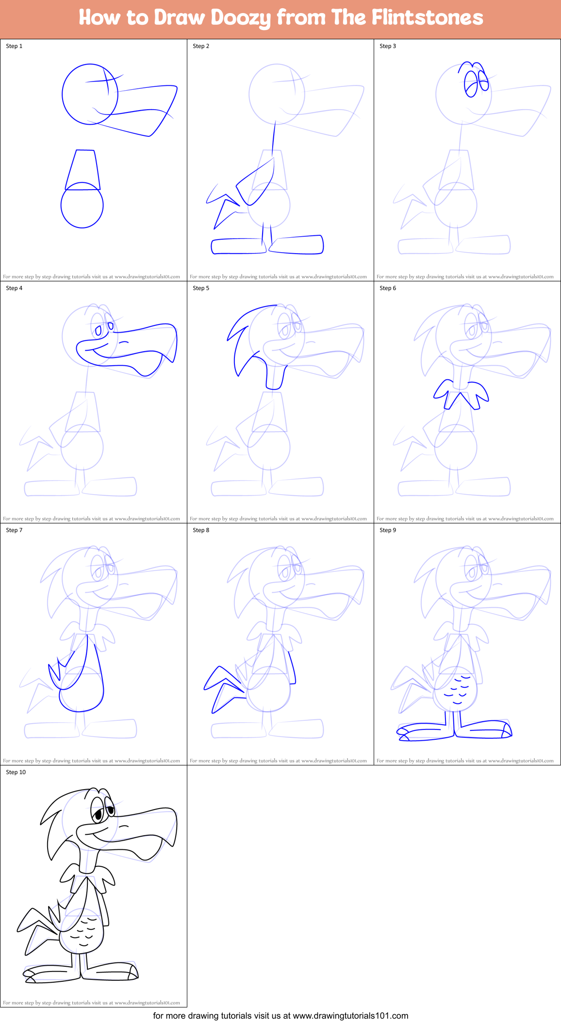 How to Draw Doozy from The Flintstones Printable Step by Step