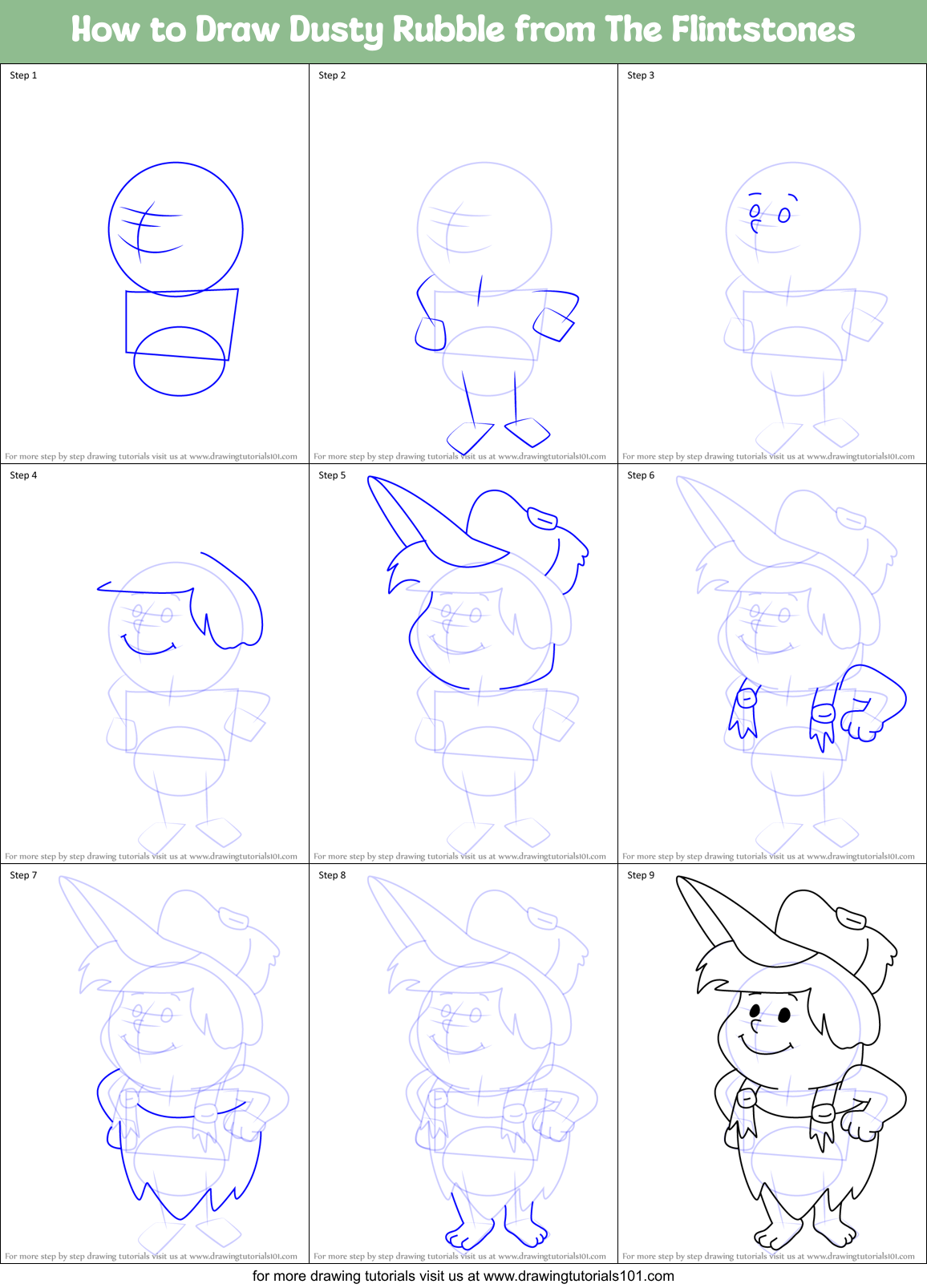 How to Draw Dusty Rubble from The Flintstones Printable Step by Step