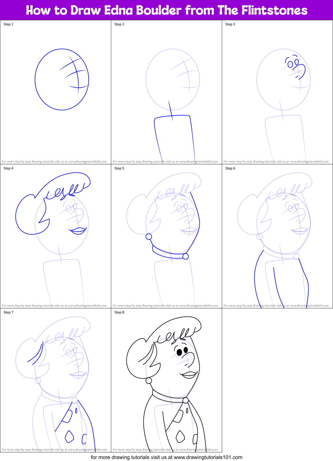 How to Draw Edna Boulder from The Flintstones Printable Step by Step